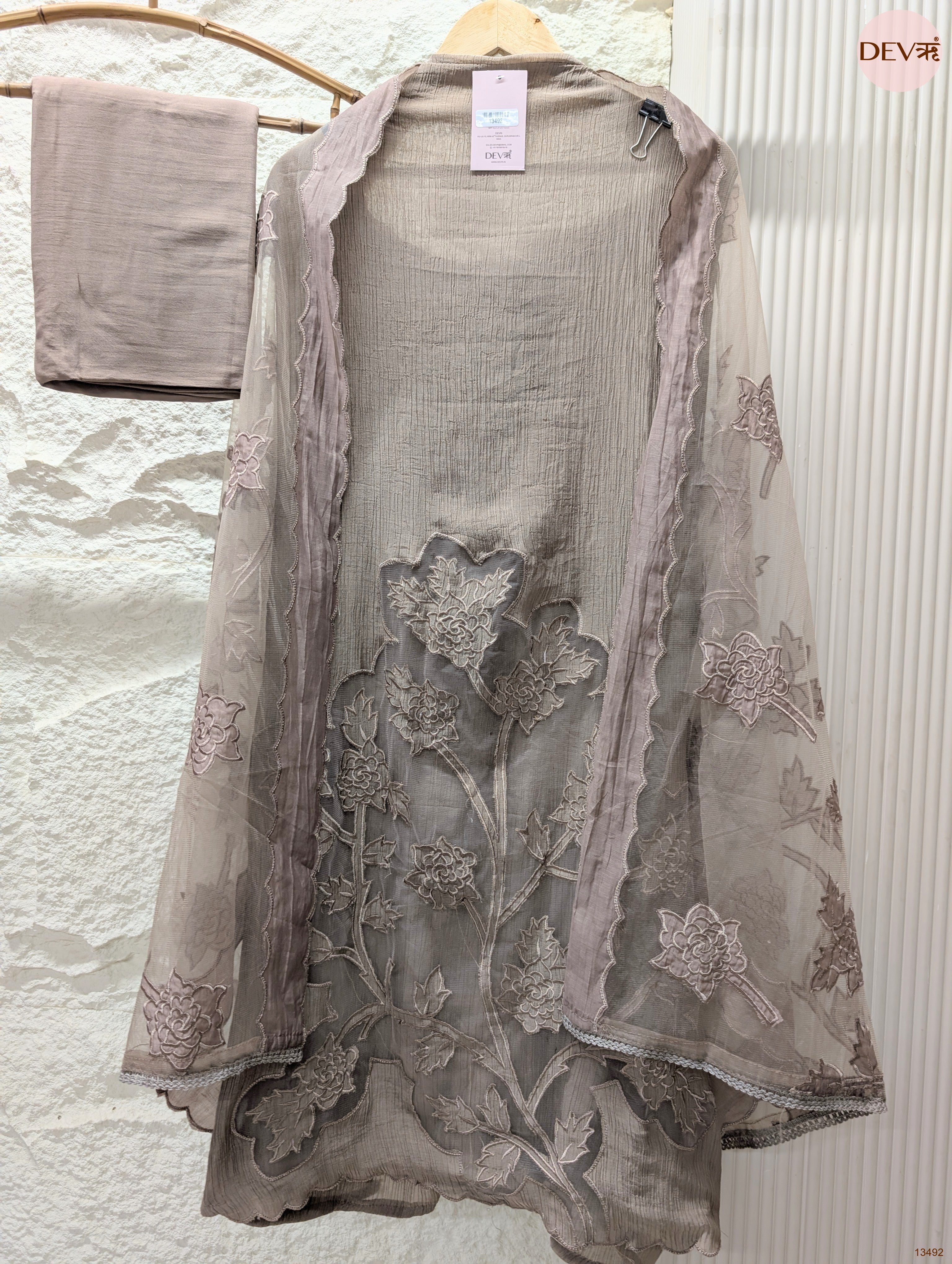 Grey Mul Crush Embroidered Unstitched 3-Piece Suit (Devri – D.No 13492)