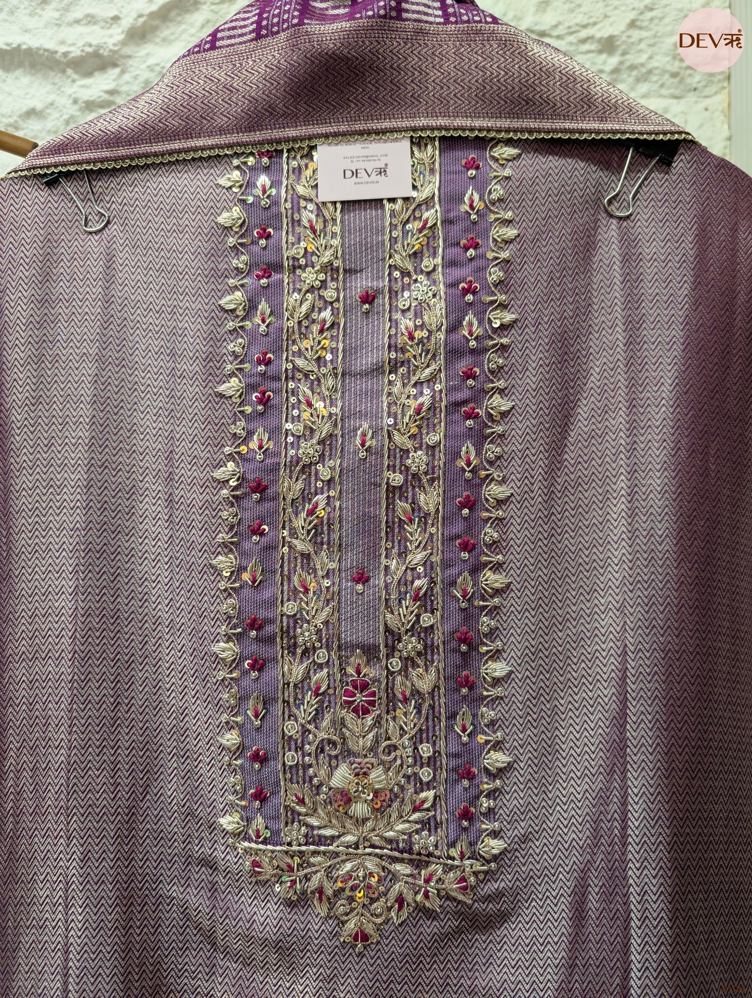 Purple Pure Giraffe Banarasi Silk Embroidered Unstitched 3-Piece Suit (Devri – D.No 21132)