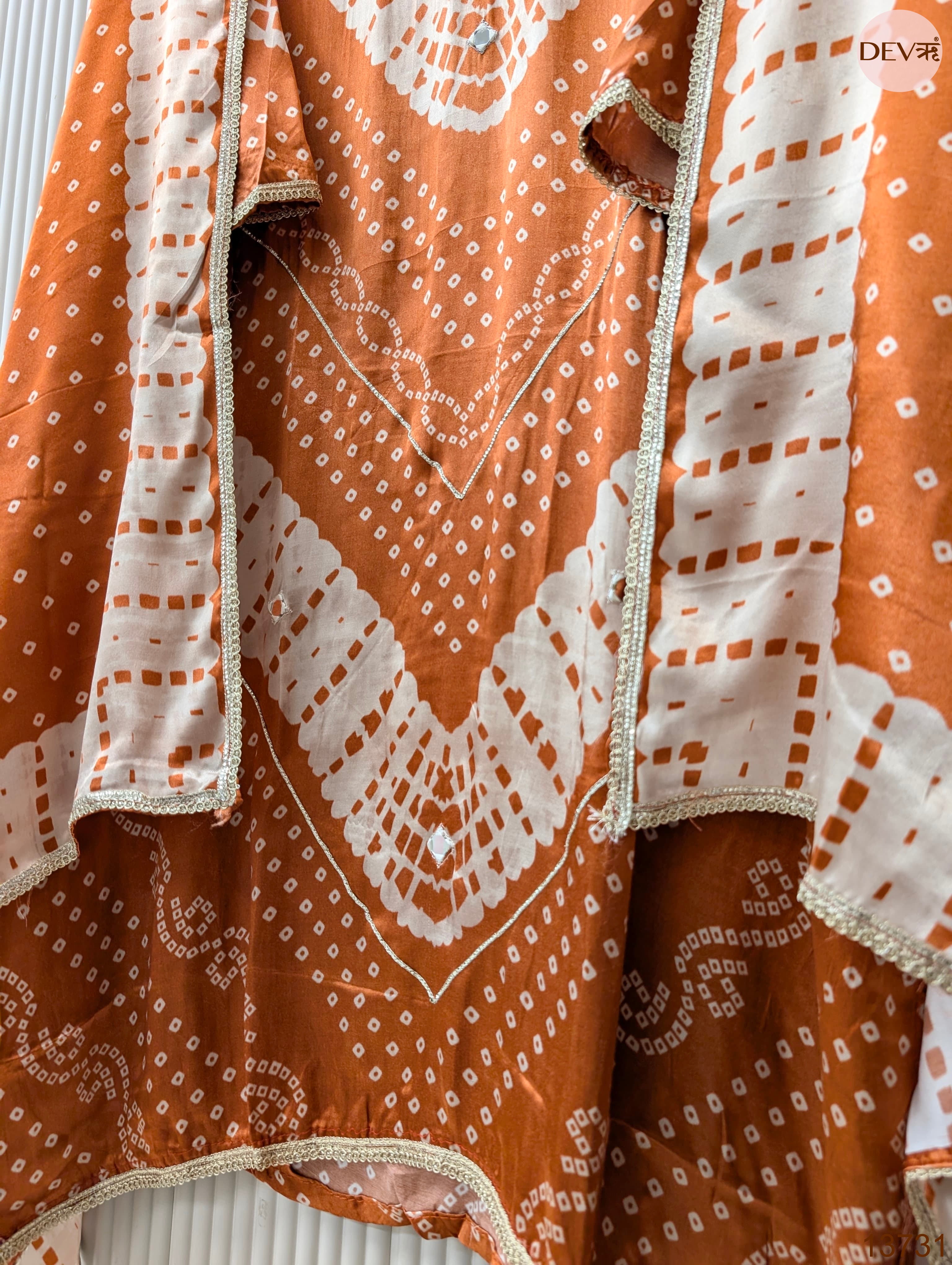 Orange Gajji Silk Printed Unstitched 3-Piece Suit (Devri – D.No 13731)
