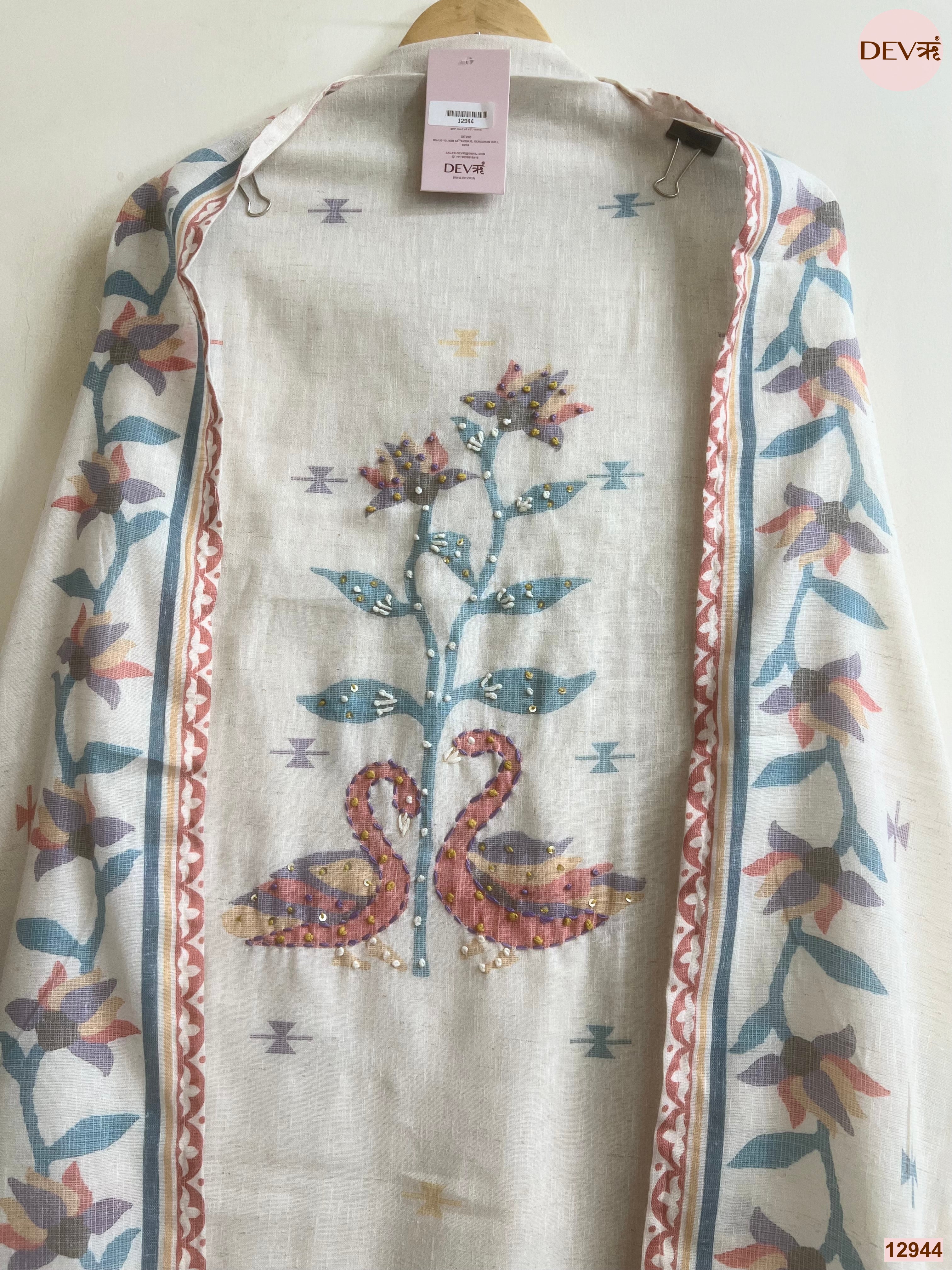 Off White Cotton Khadi Printed Unstitched 3-Piece Suit (Devri – D.No 12944)