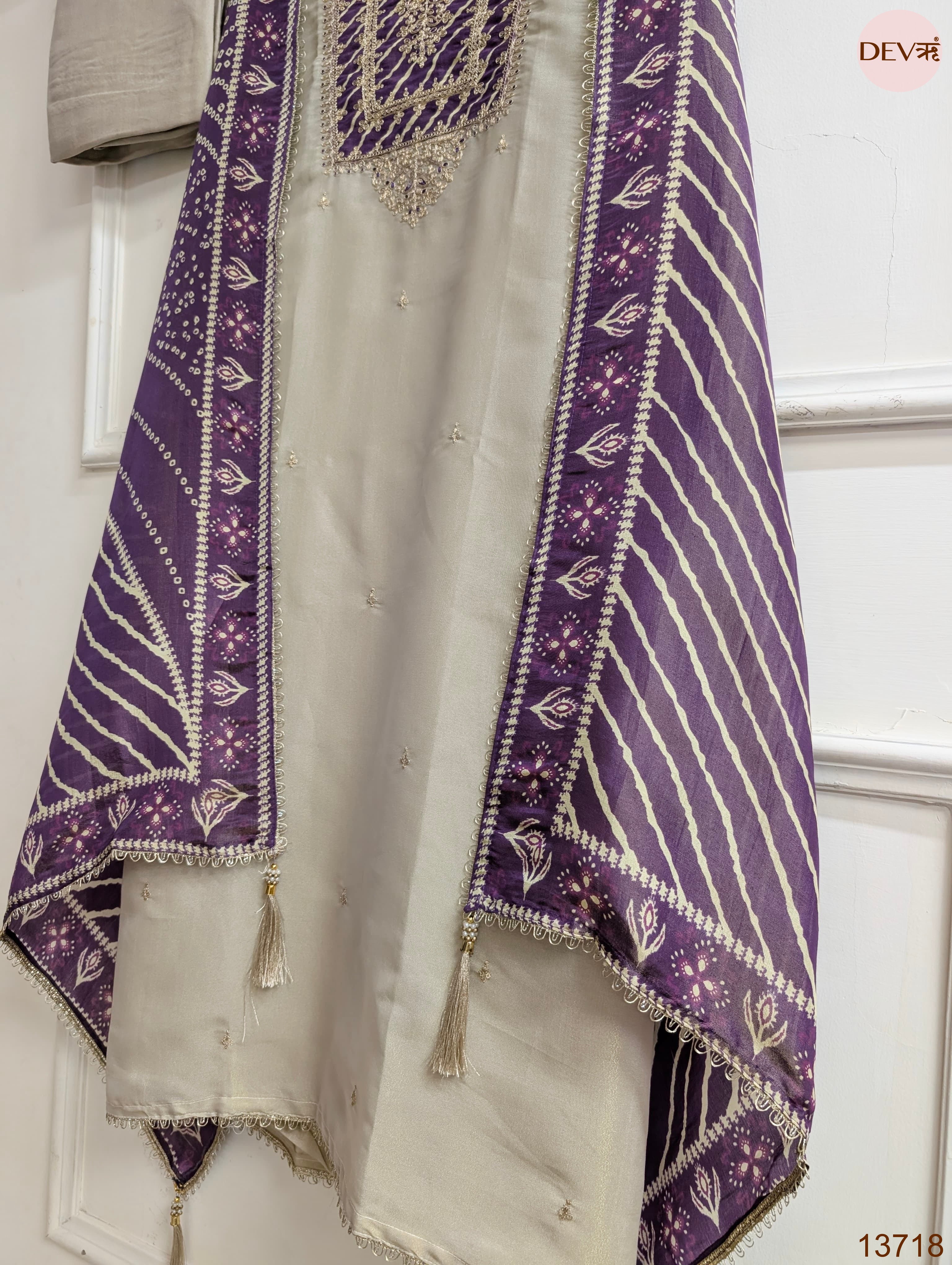 Beige Tissue Silk Embroidered Unstitched 3-Piece Suit (Devri – D.No 13718)