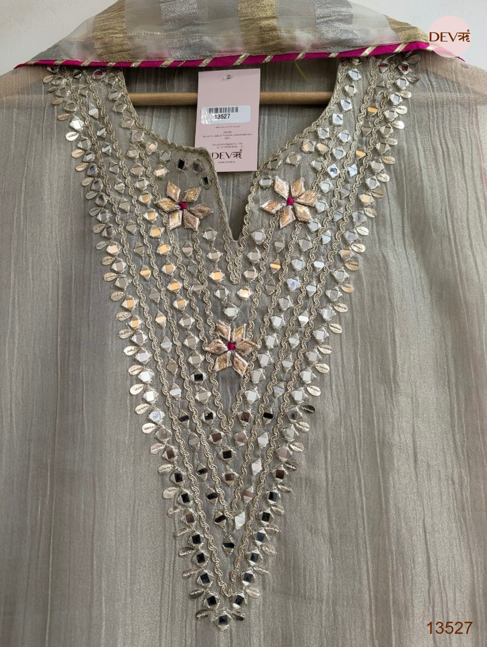 Grey Tissue Silk Embroidered Unstitched 3-Piece Suit (Devri – D.No 13527)