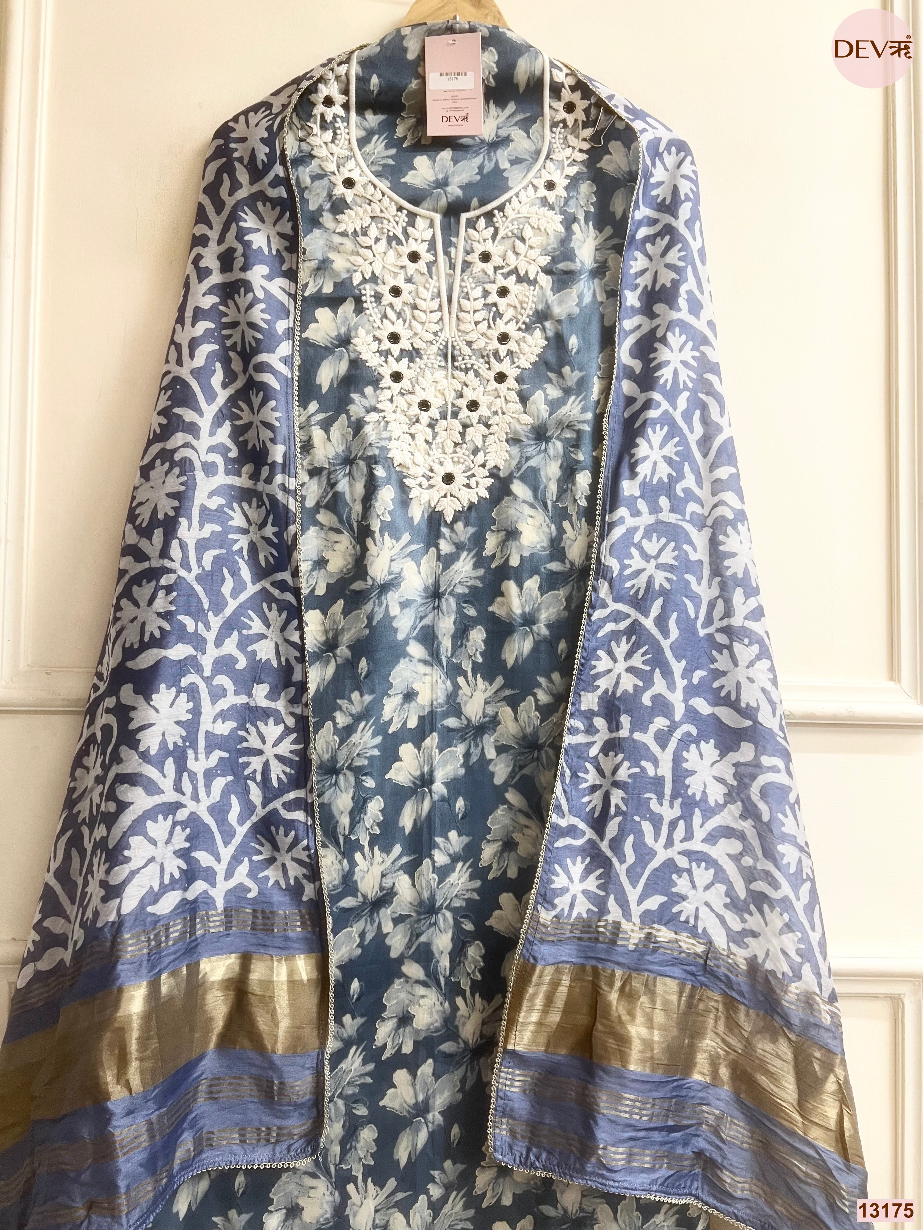 Blue Jam Cotton Printed Unstitched 3-Piece Suit (Devri – D.No 13175)