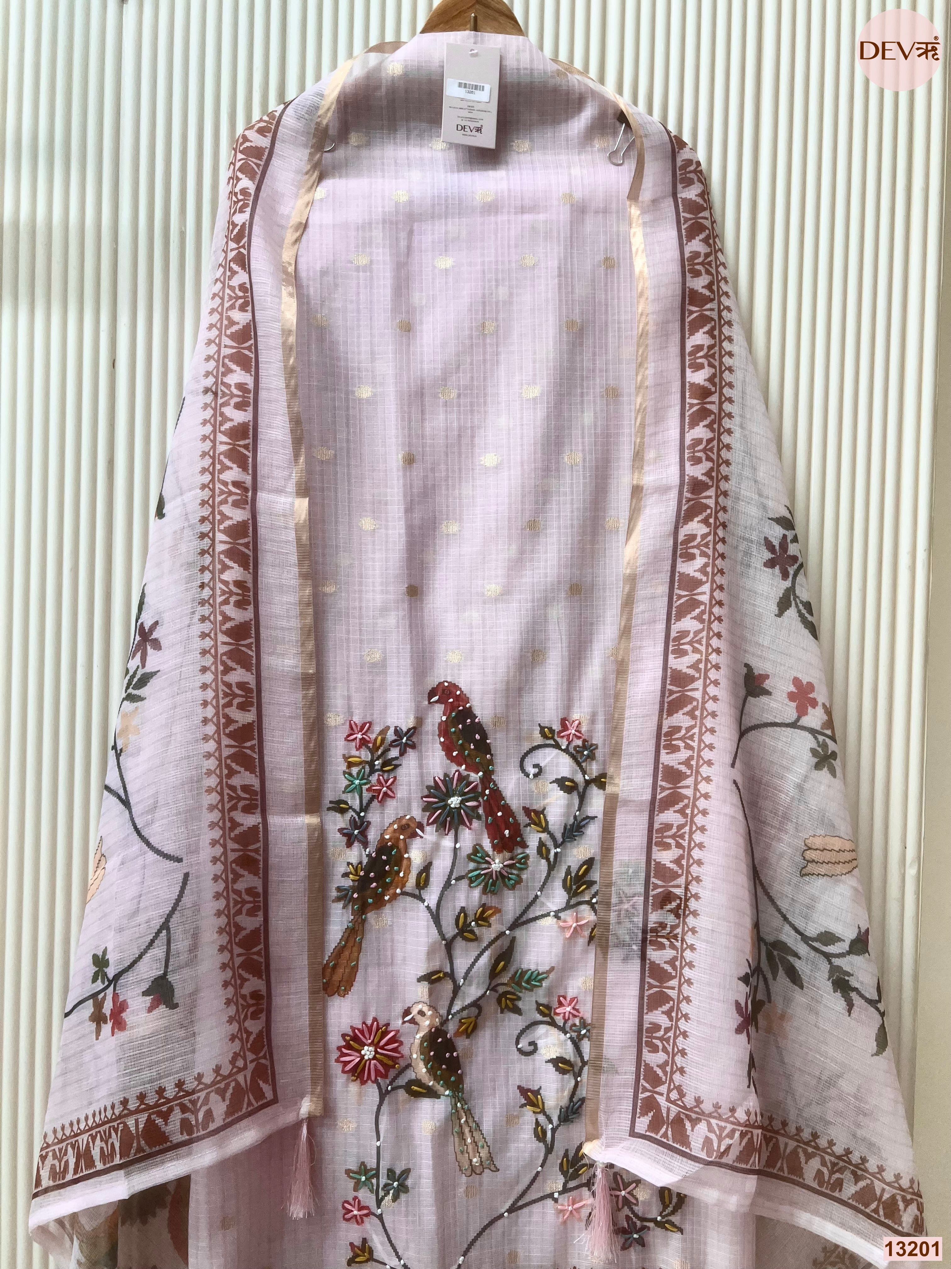 Lavender Kota Embroidered Unstitched 3-Piece Suit (Devri – D.No 13201)