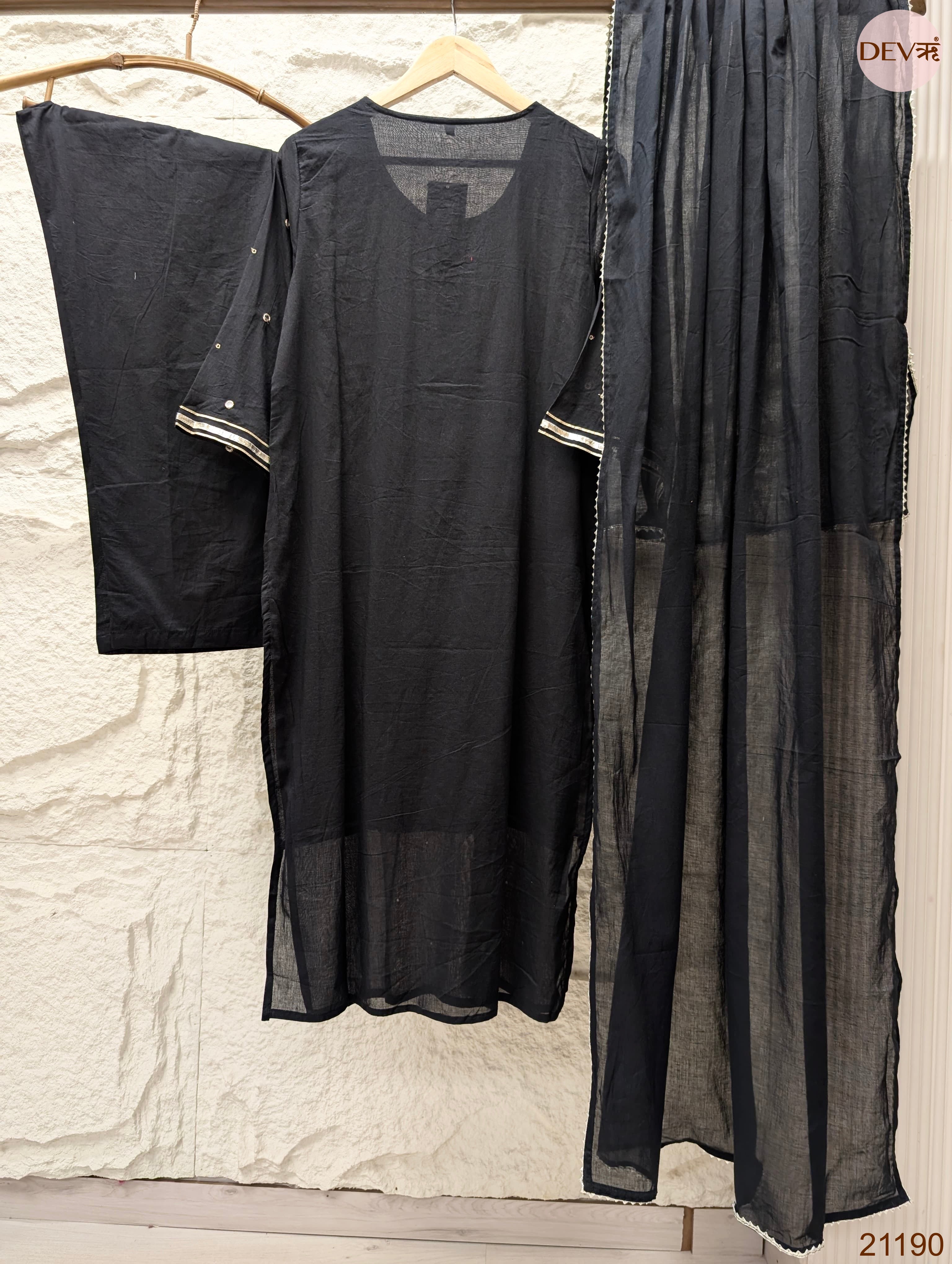 Nayantara Pure mul cotton Embroidered Black 3-Piece Set (Devri – D.No 21190)