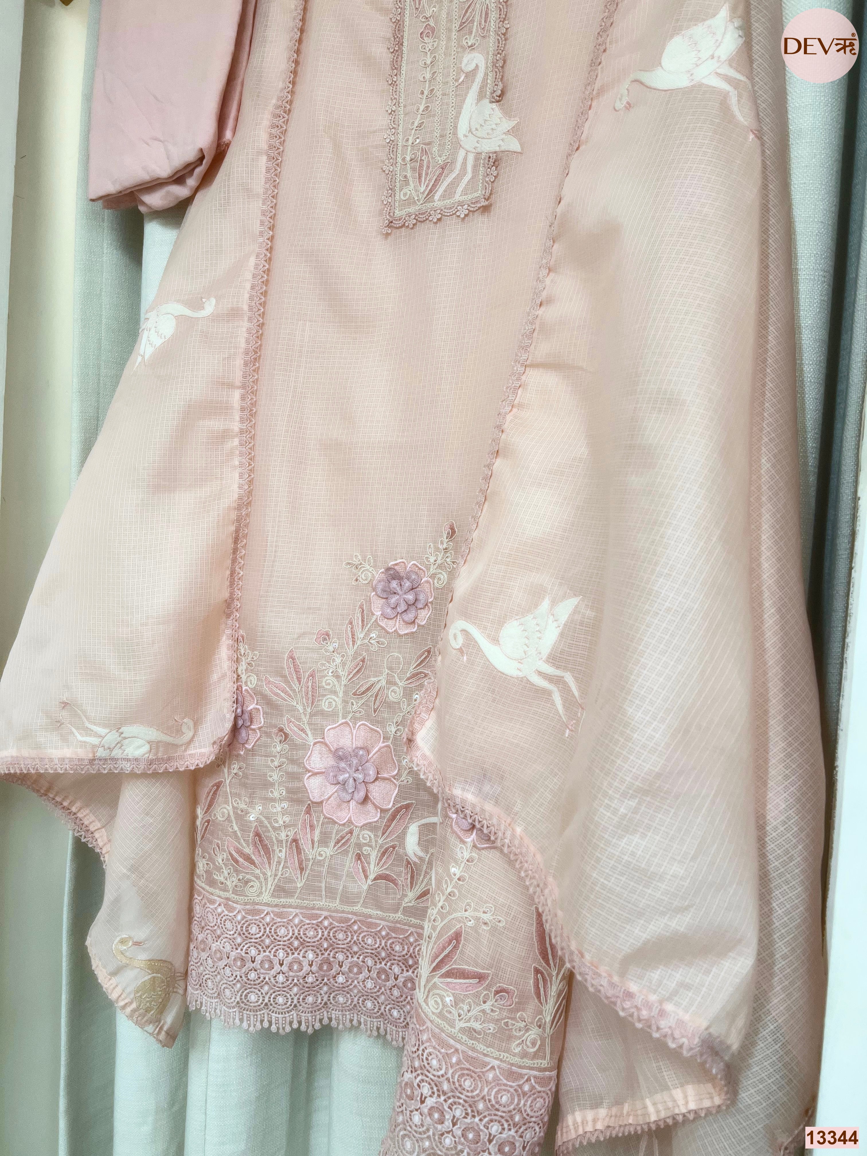Pink Kota Embroidered Unstitched 3-Piece Suit (Devri – D.No 13344)