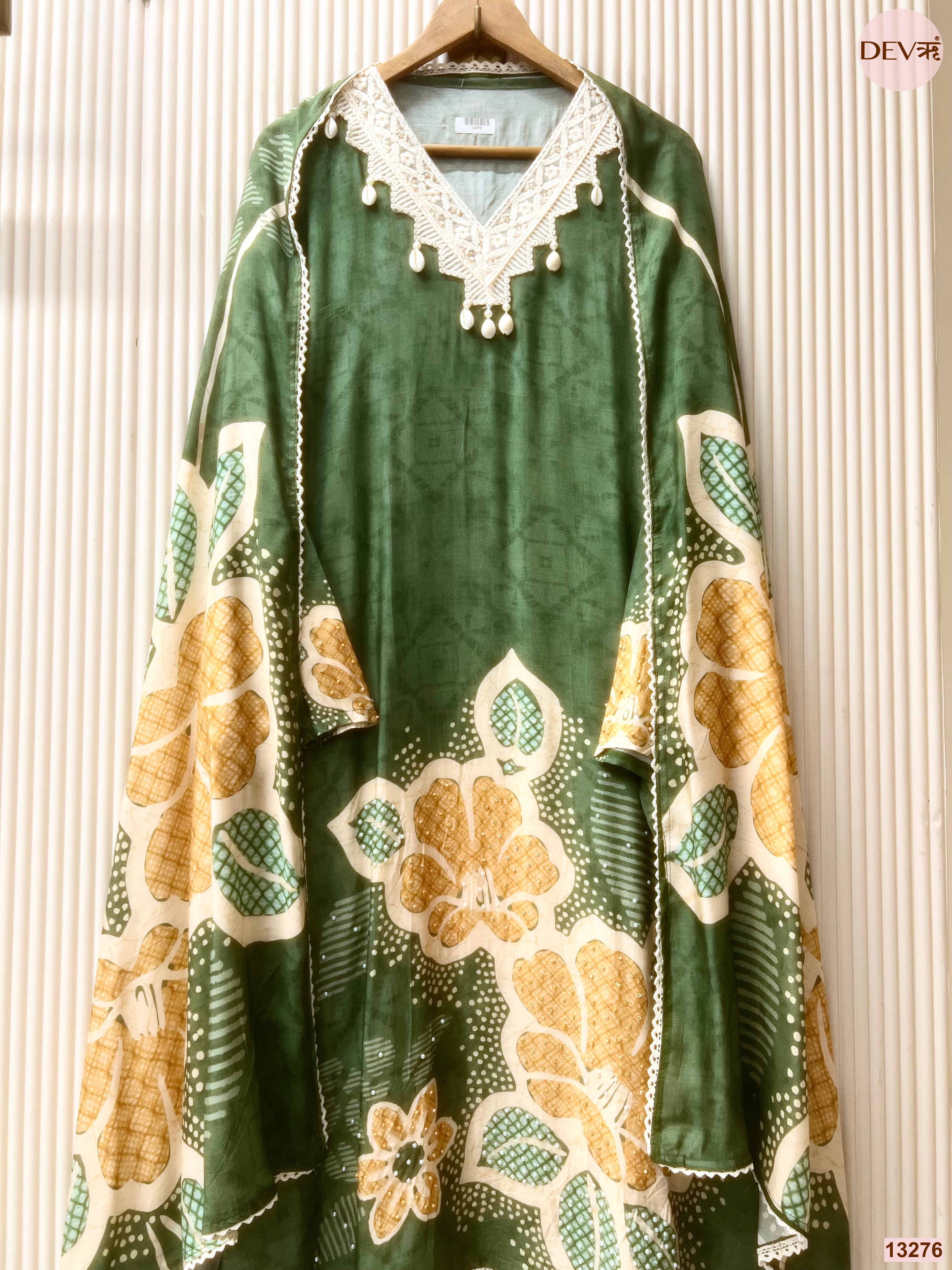 Green Muslin Printed Unstitched 3-Piece Suit (Devri – D.No 13276)