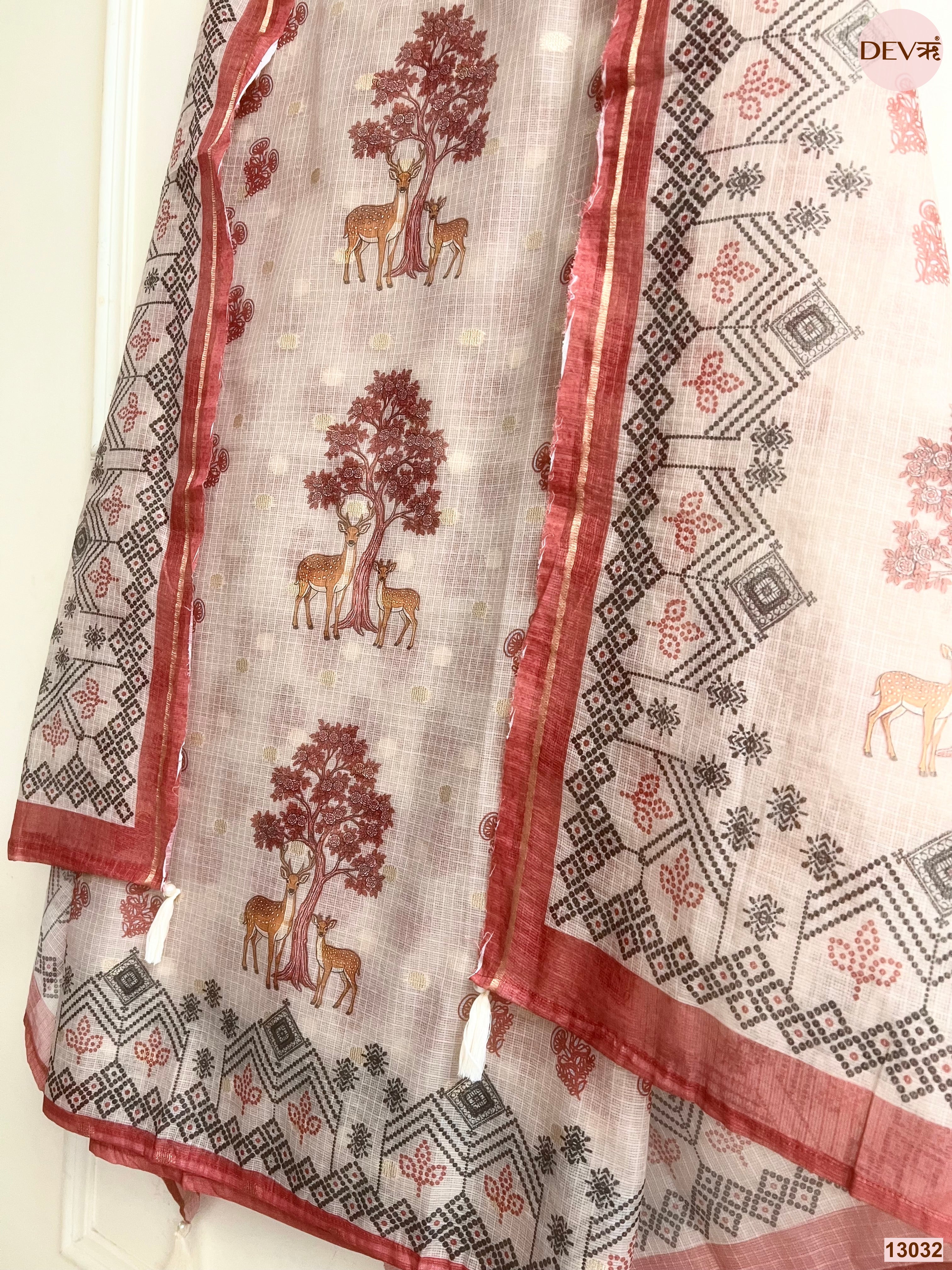 Pink Kota Printed Unstitched 3-Piece Suit (Devri – D.No 13032)