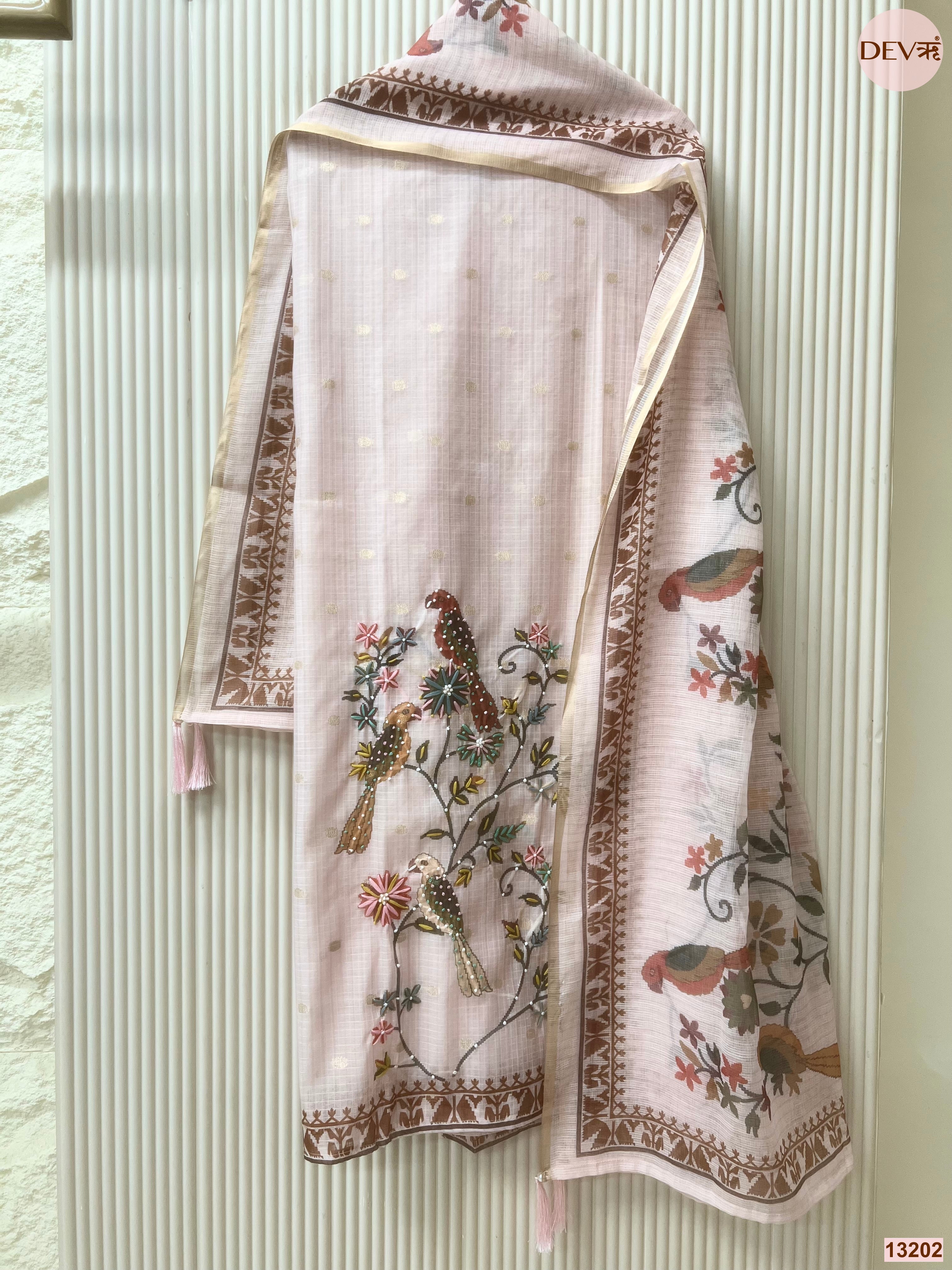 Pink Kota Embroidered Unstitched 3-Piece Suit (Devri – D.No 13202)