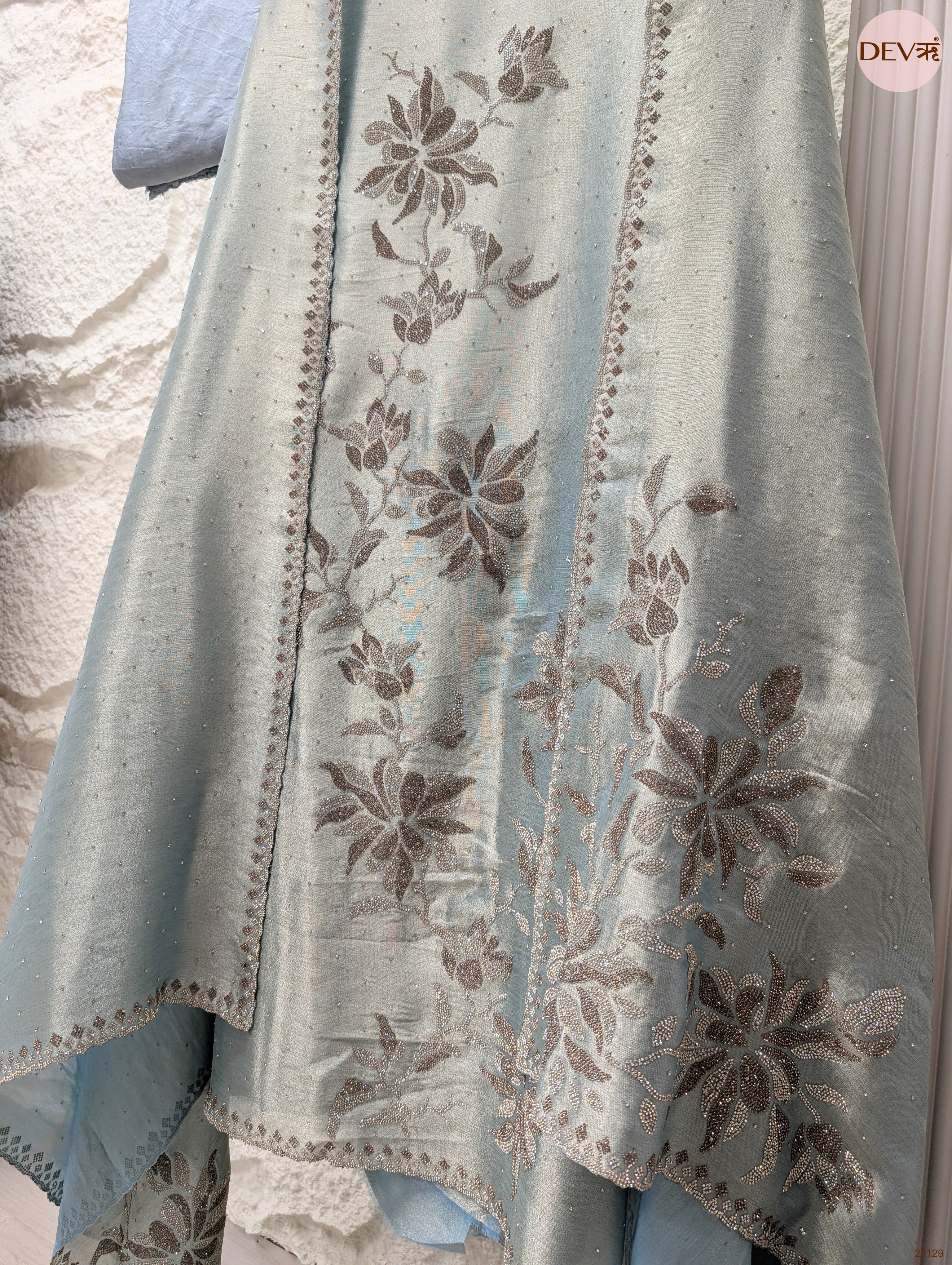 Blue Pure Giraffe Silk Embroidered Unstitched 3-Piece Suit (Devri – D.No 21129)