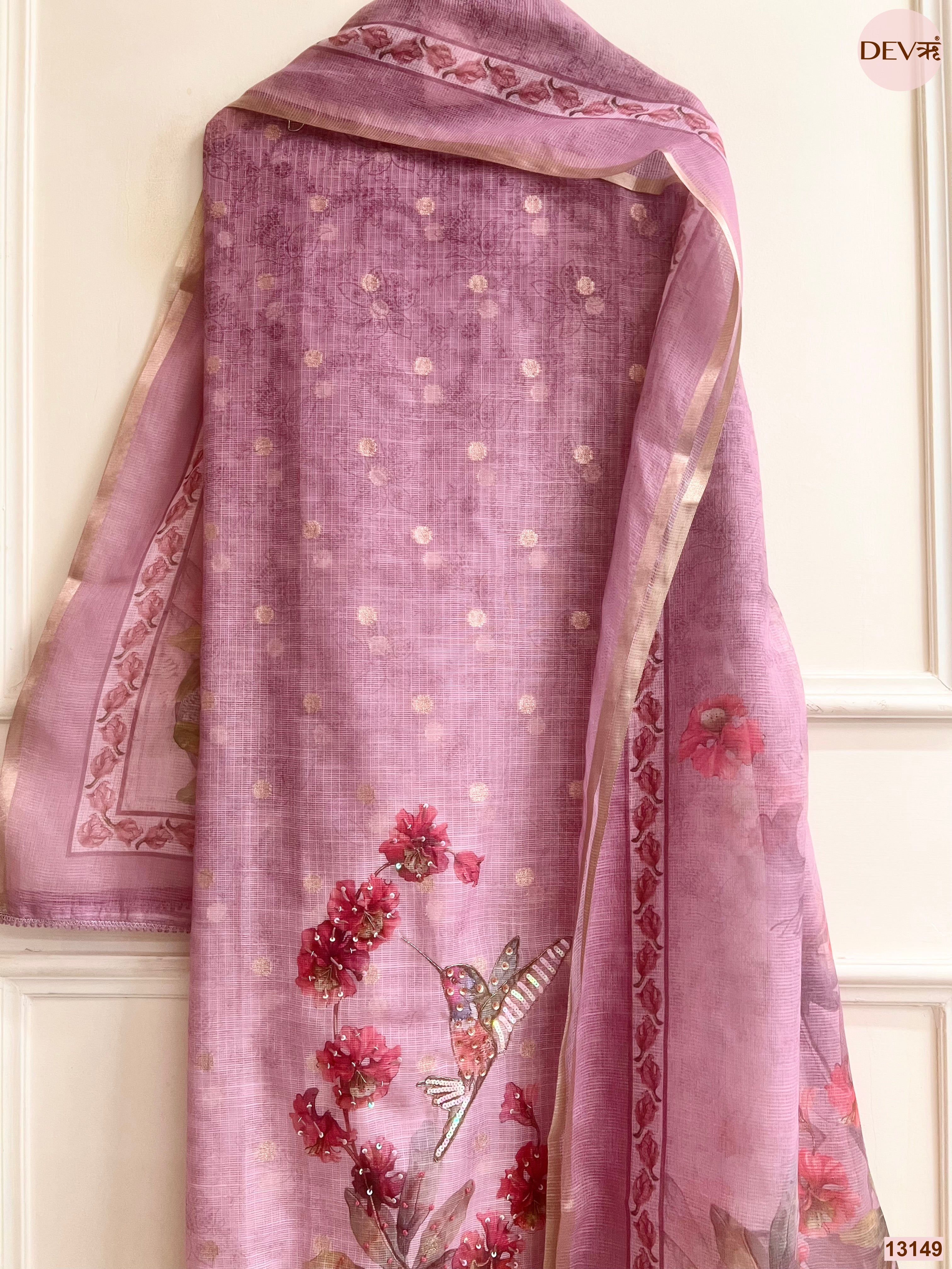 Pink Kota Printed Unstitched 3-Piece Suit (Devri – D.No 13149)