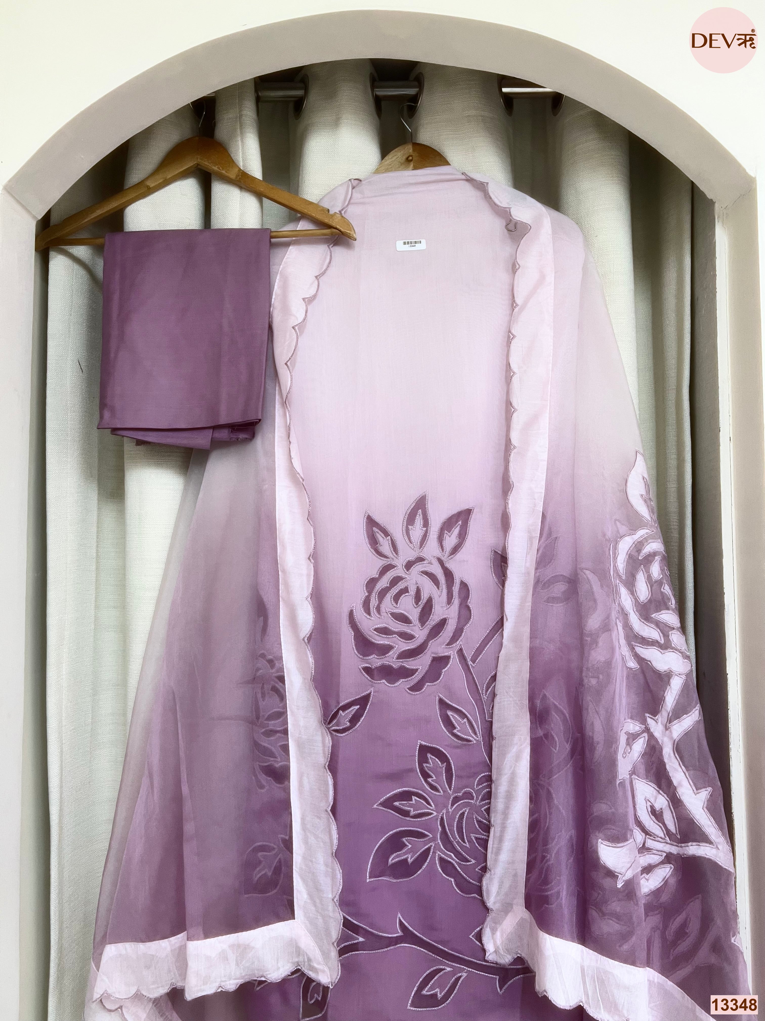 Mauve Mul Chanderi Printed Unstitched 3-Piece Suit (Devri – D.No 13348)