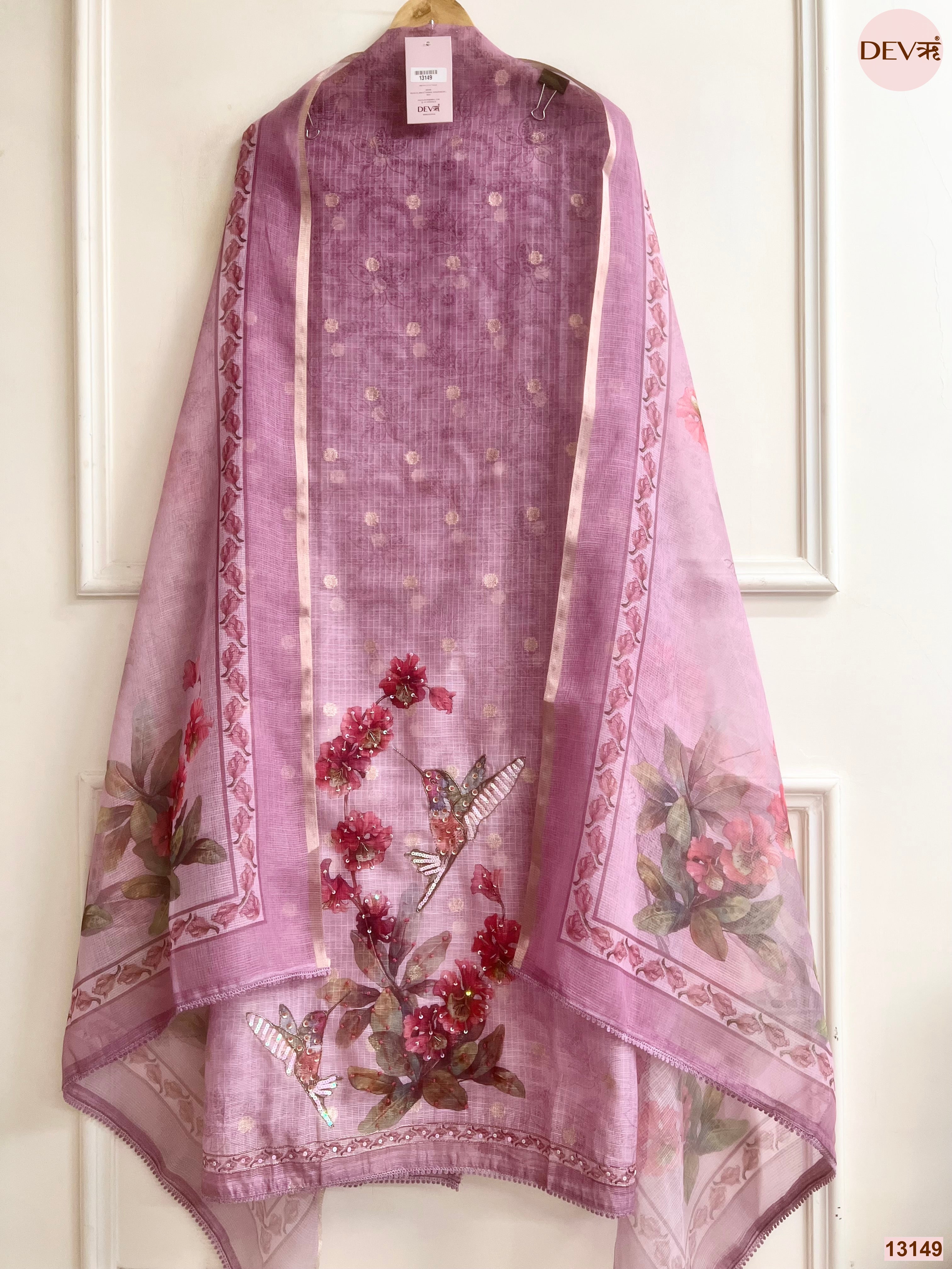 Pink Kota Printed Unstitched 3-Piece Suit (Devri – D.No 13149)