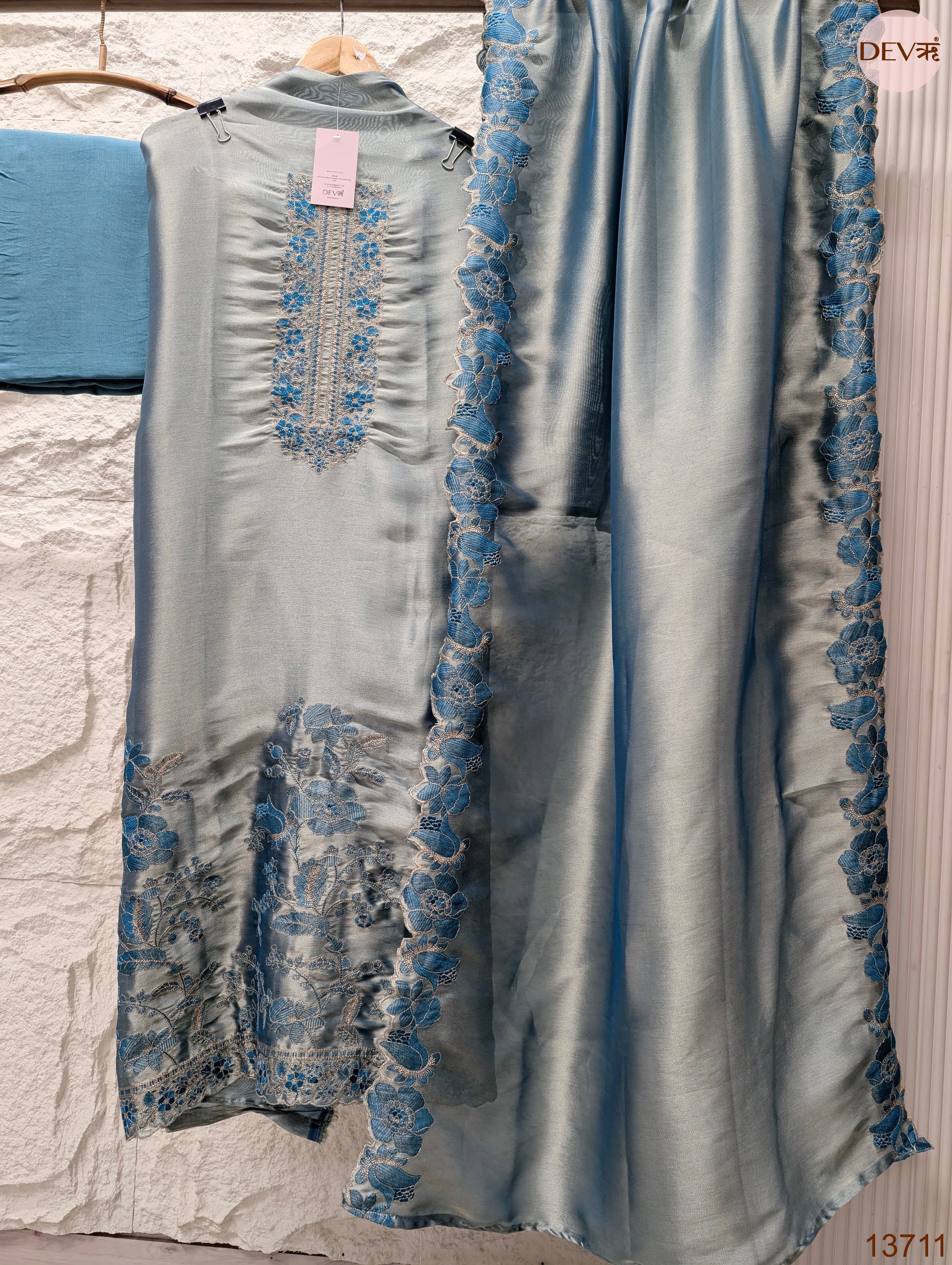 Grey Silk Blend Embroidered Unstitched 3-Piece Suit (Devri – D.No 13711)