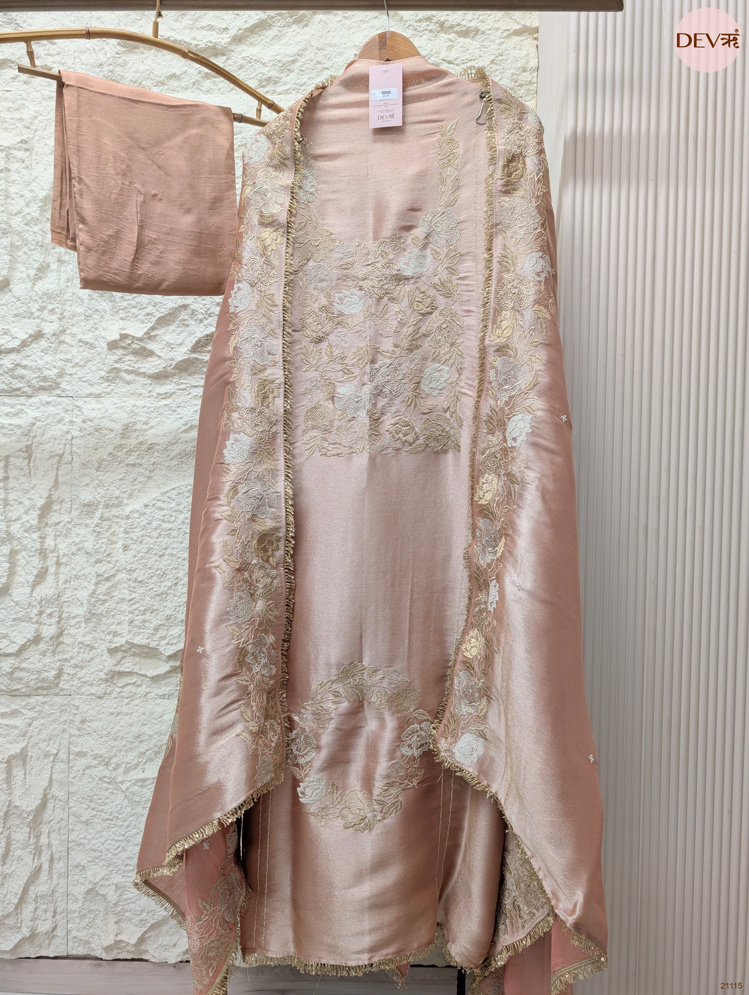 Peach Pure Giraffe Silk Embroidered Unstitched 3-Piece Suit (Devri – D.No 21115)