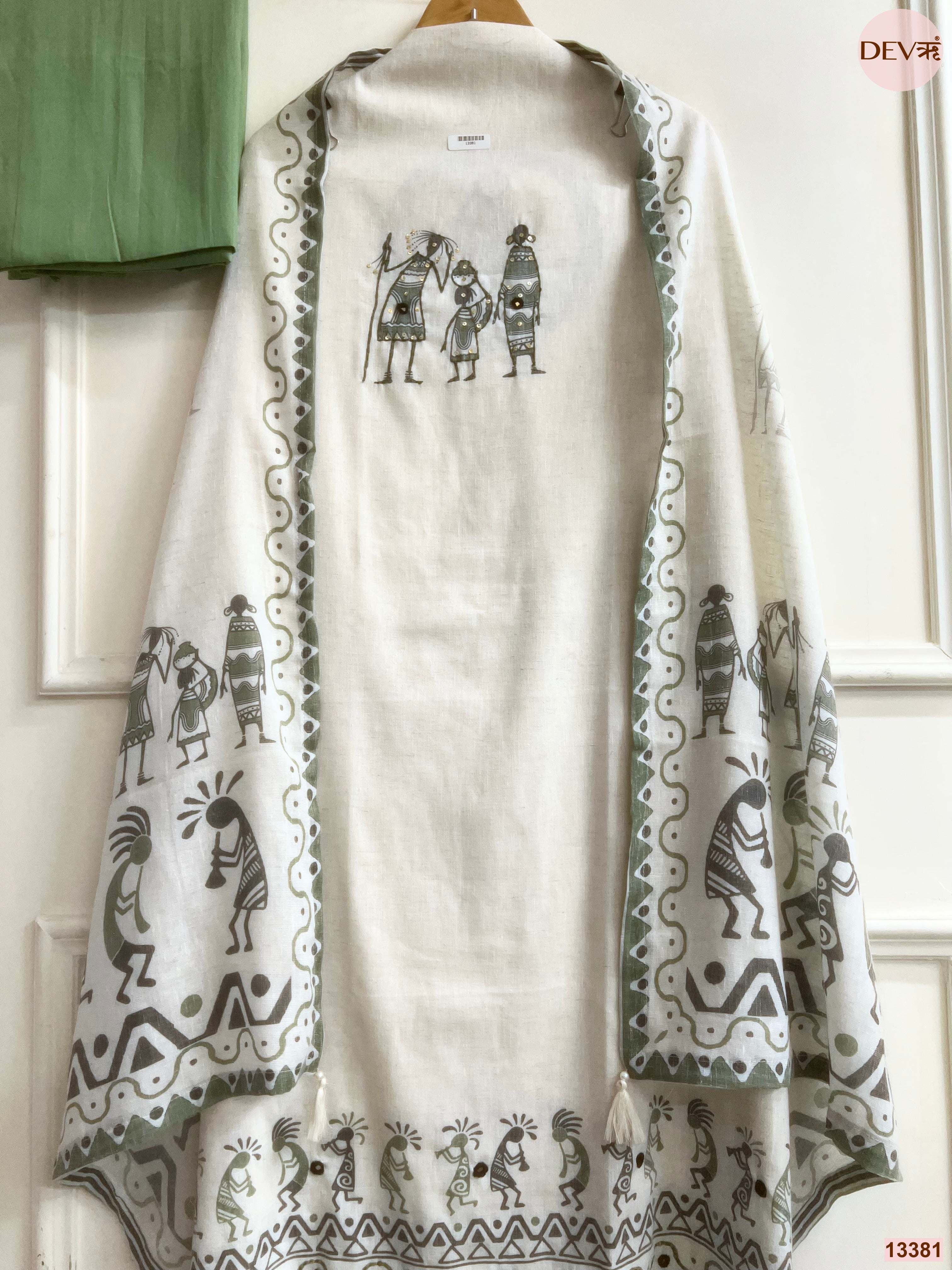 Off White Khadi Cotton Printed Unstitched 3-Piece Suit (Devri – D.No 13381)
