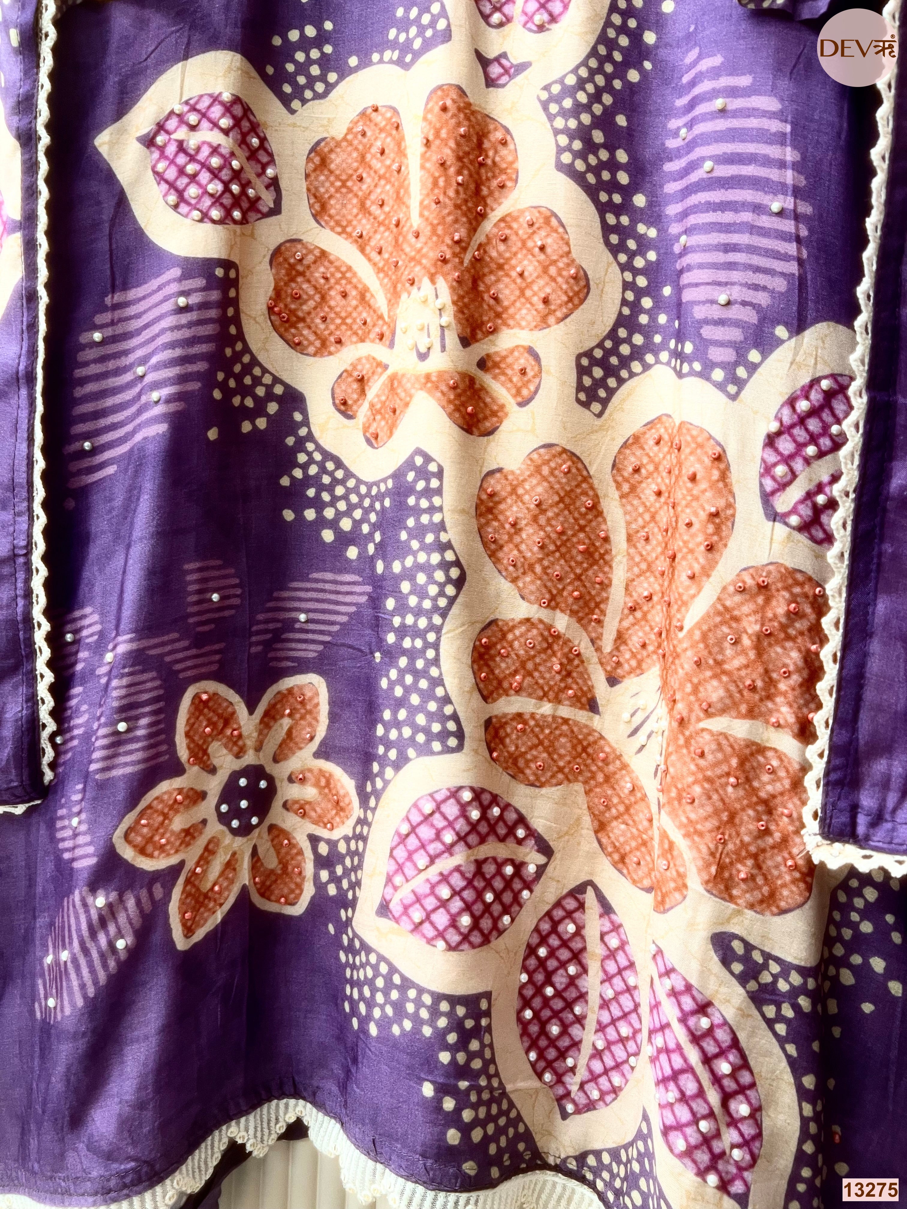 Purple Muslin Printed Unstitched 3-Piece Suit (Devri – D.No 13275)