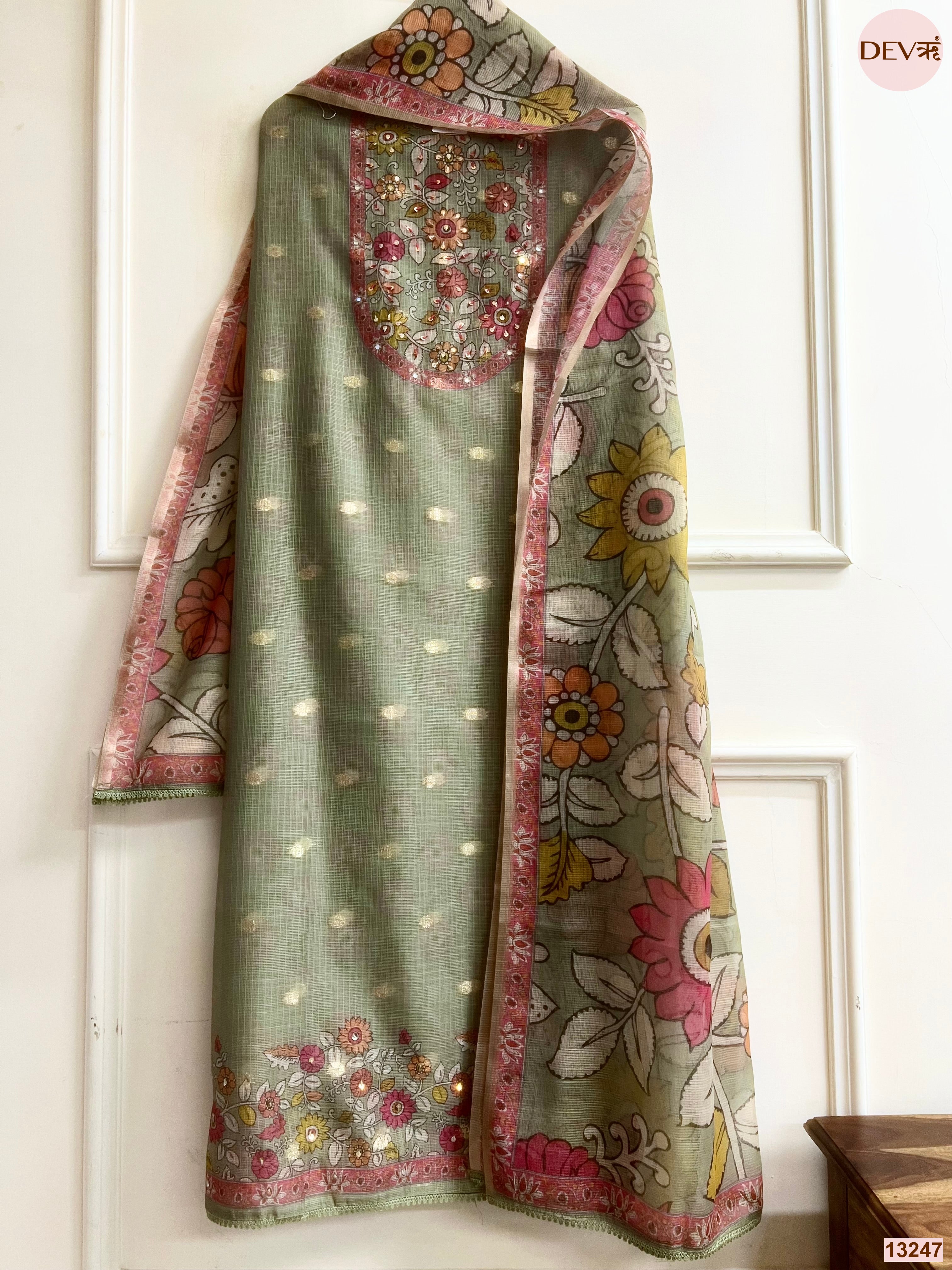 Sage Kota printed Unstitched 3-Piece Suit (Devri – D.No 13247)