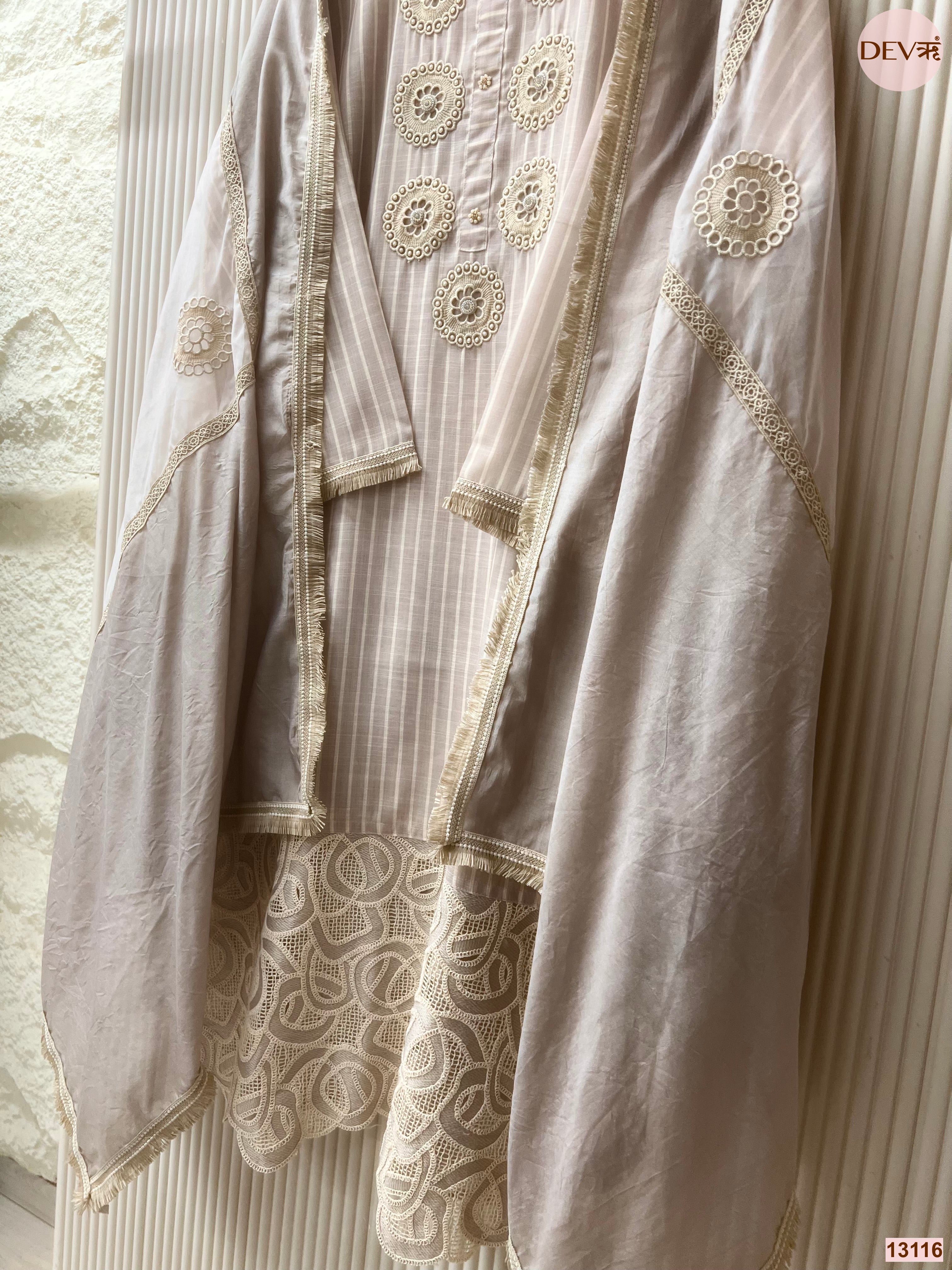Grey Linen Cotton Embroidered Unstitched 3-Piece Suit (Devri – D.No 13116)