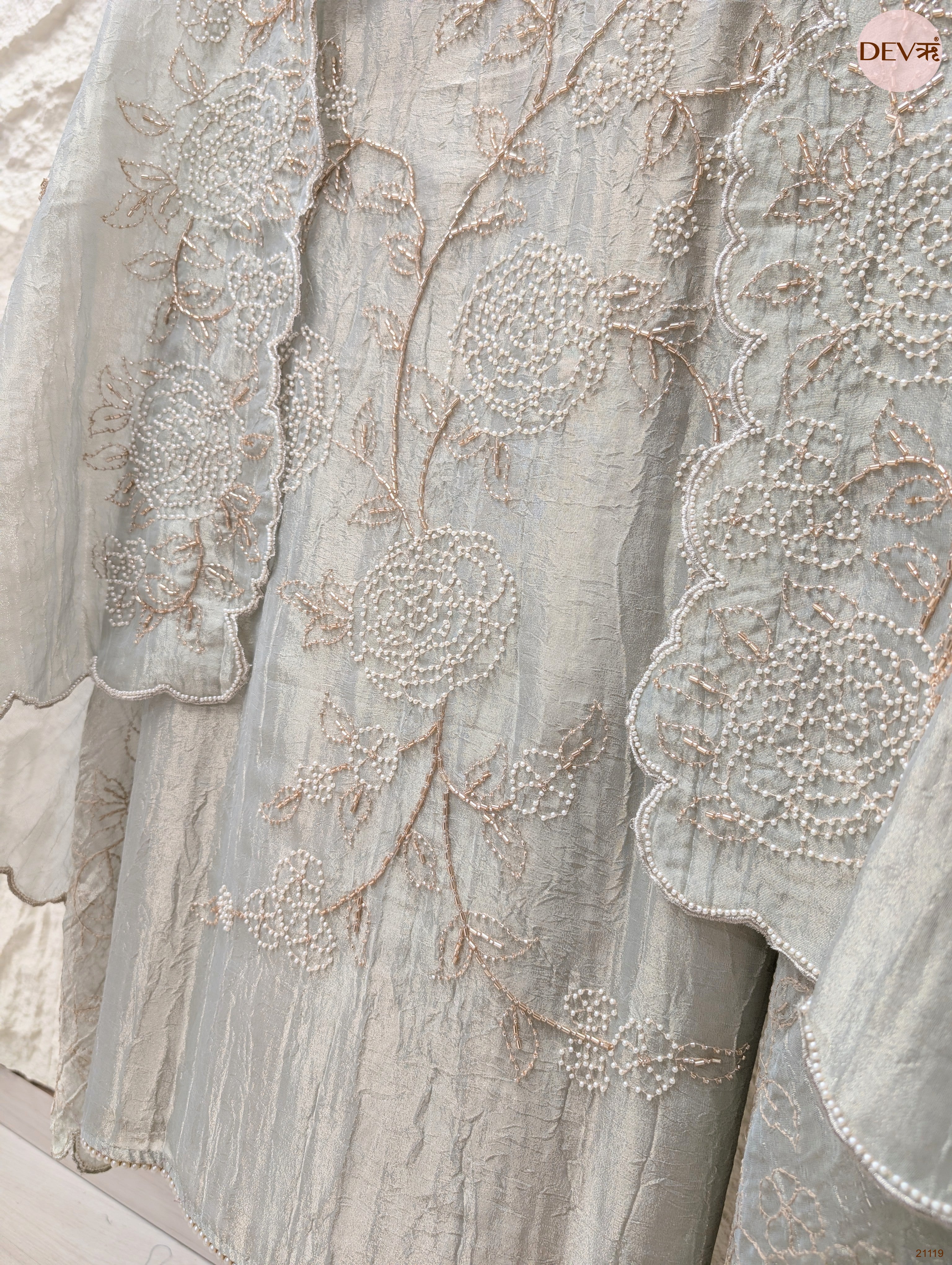 Grey Pure Tissue Crush Silk Embroidered Unstitched 3-Piece Suit (Devri – D.No 21119)