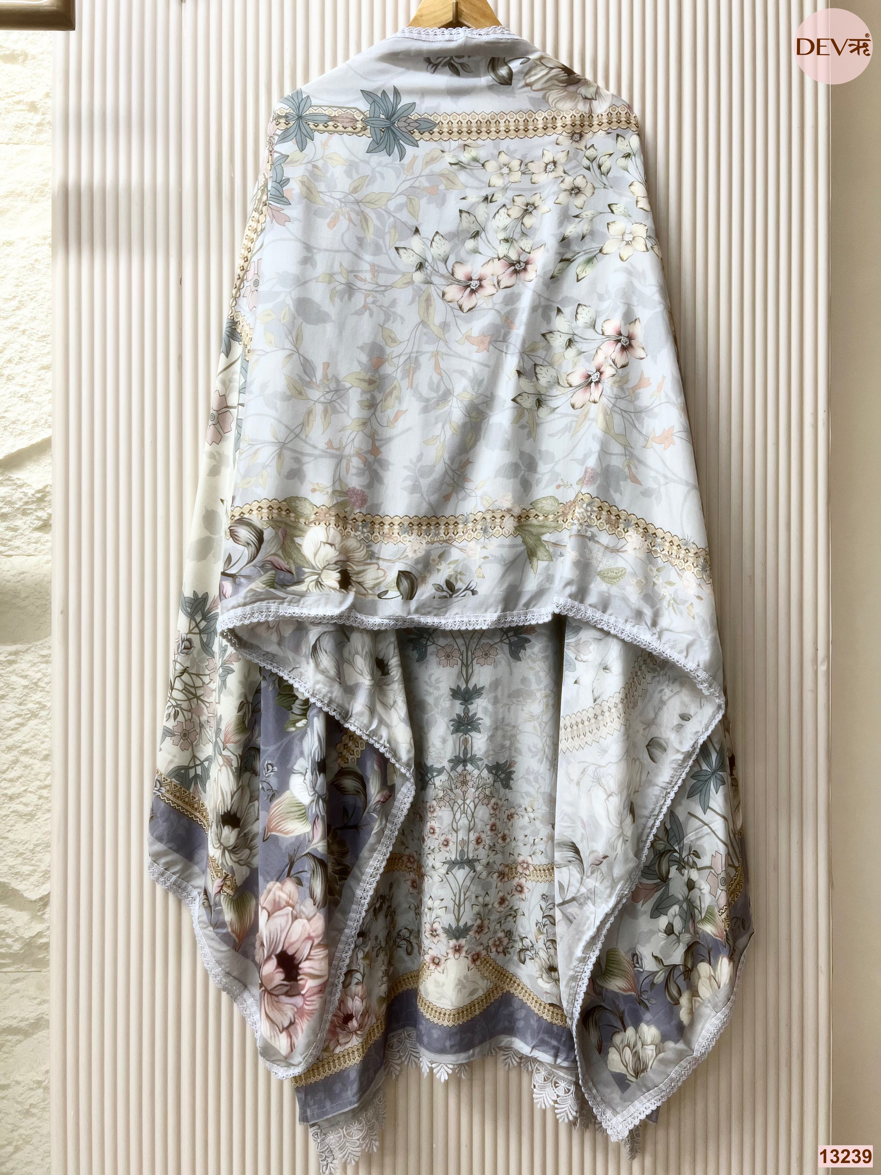 Blue Muslin Printed Unstitched 3-Piece Suit (Devri – D.No 13239)