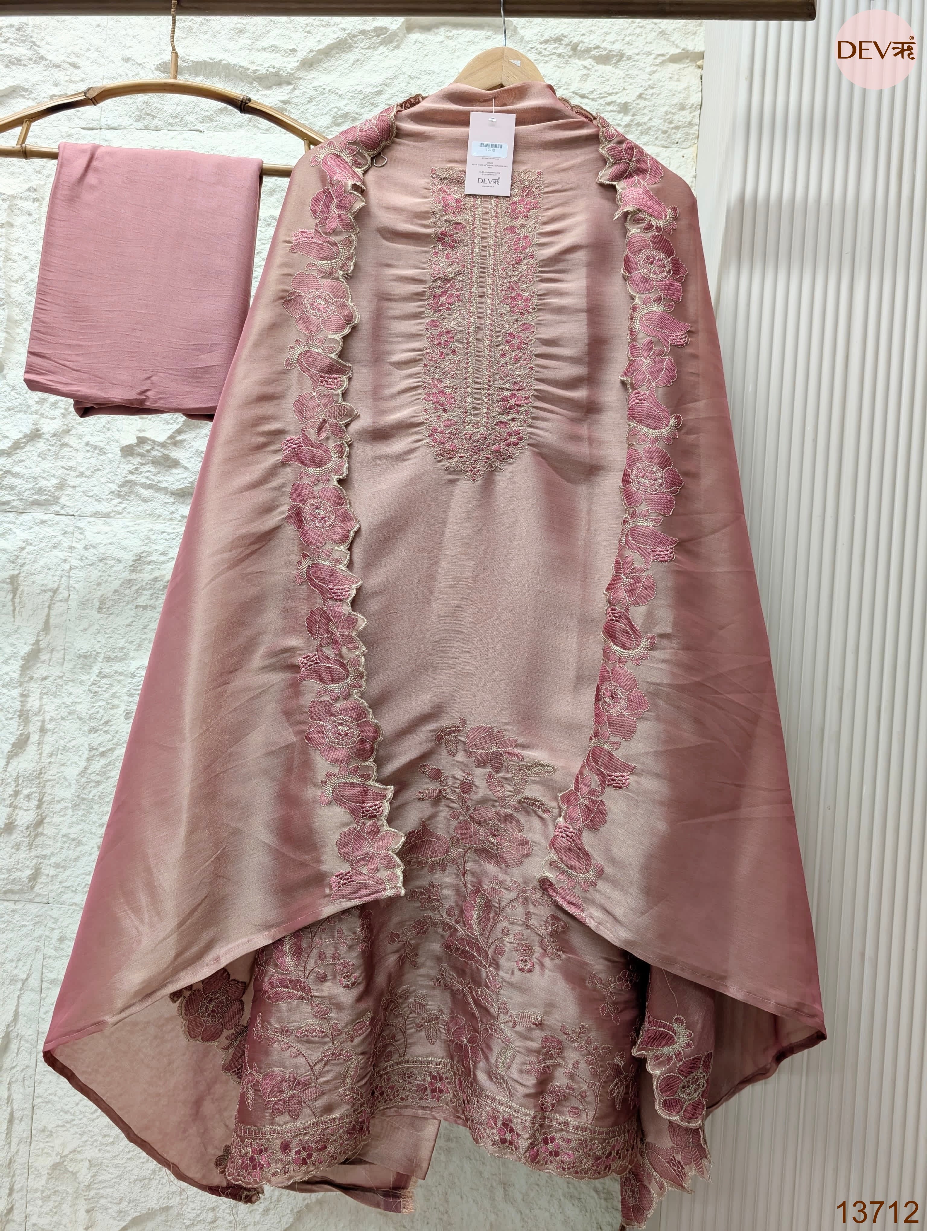 Pink Silk Blend Embroidered Unstitched 3-Piece Suit (Devri – D.No 13712)