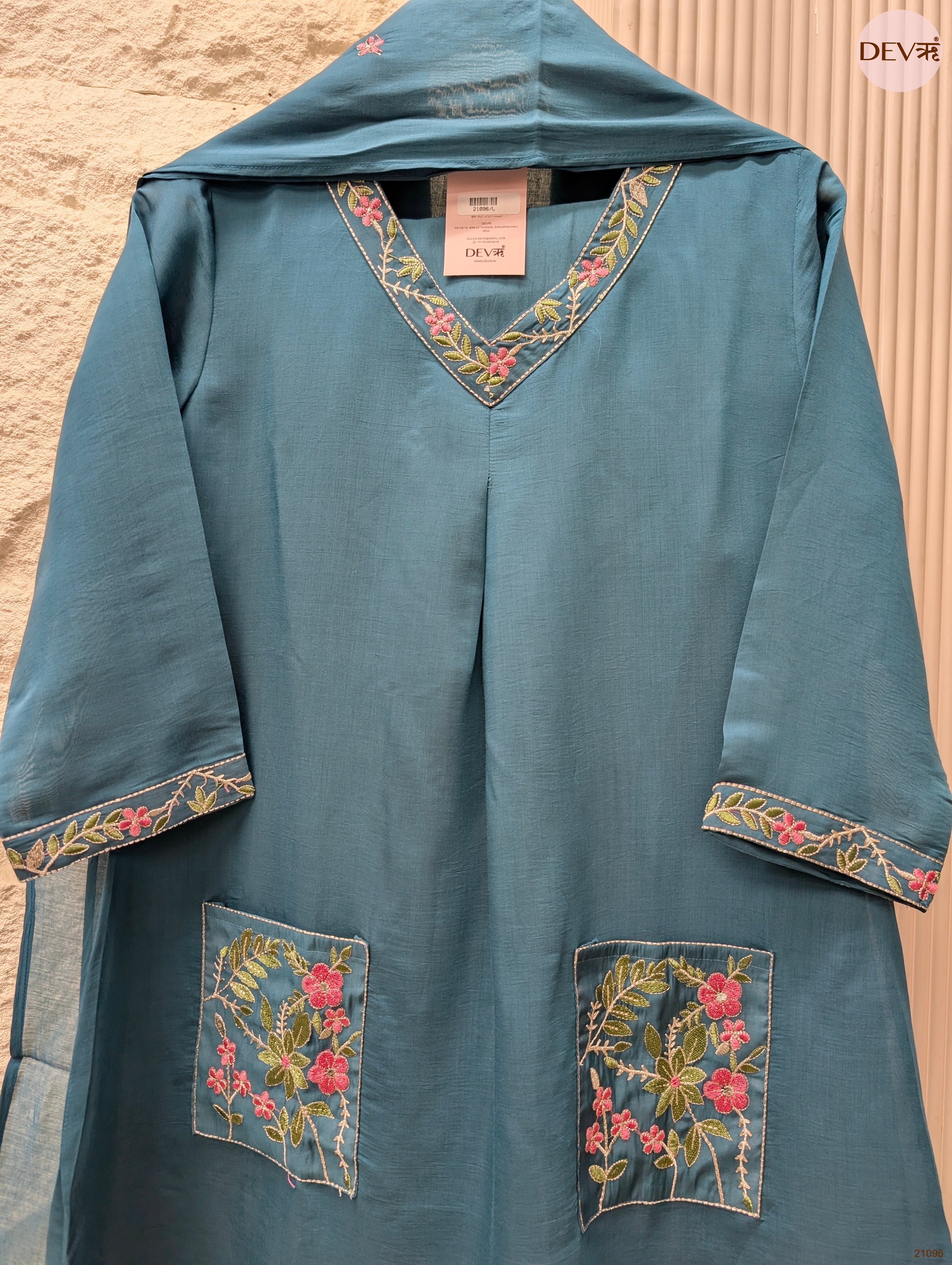 Meher Mul Chanderi Embroidered Teal 3-Piece Set (Devri – D.No 21096)