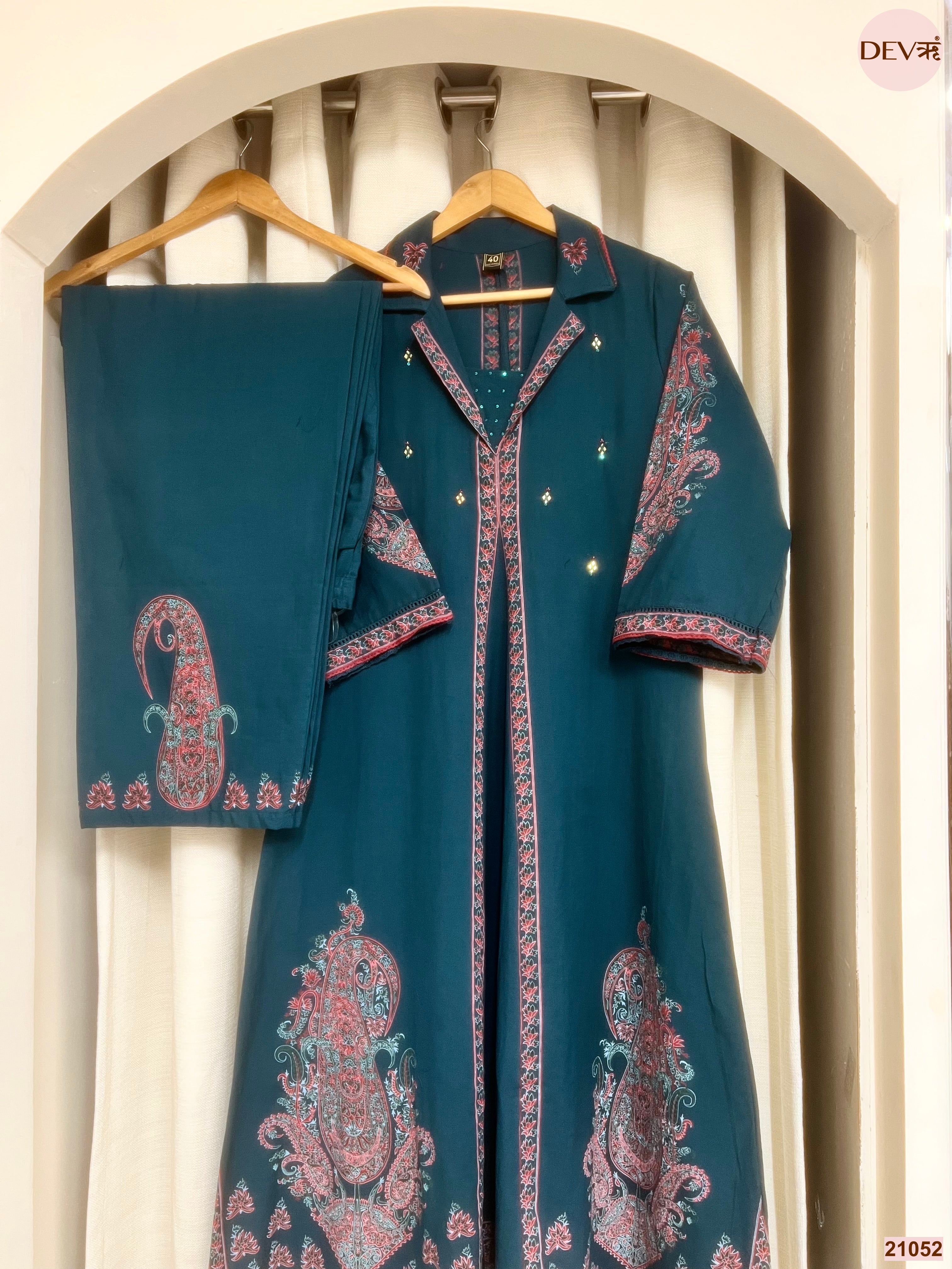 Mehr Cotton Slub Printed Teal 2-Piece Set (Devri – D.No 21052)