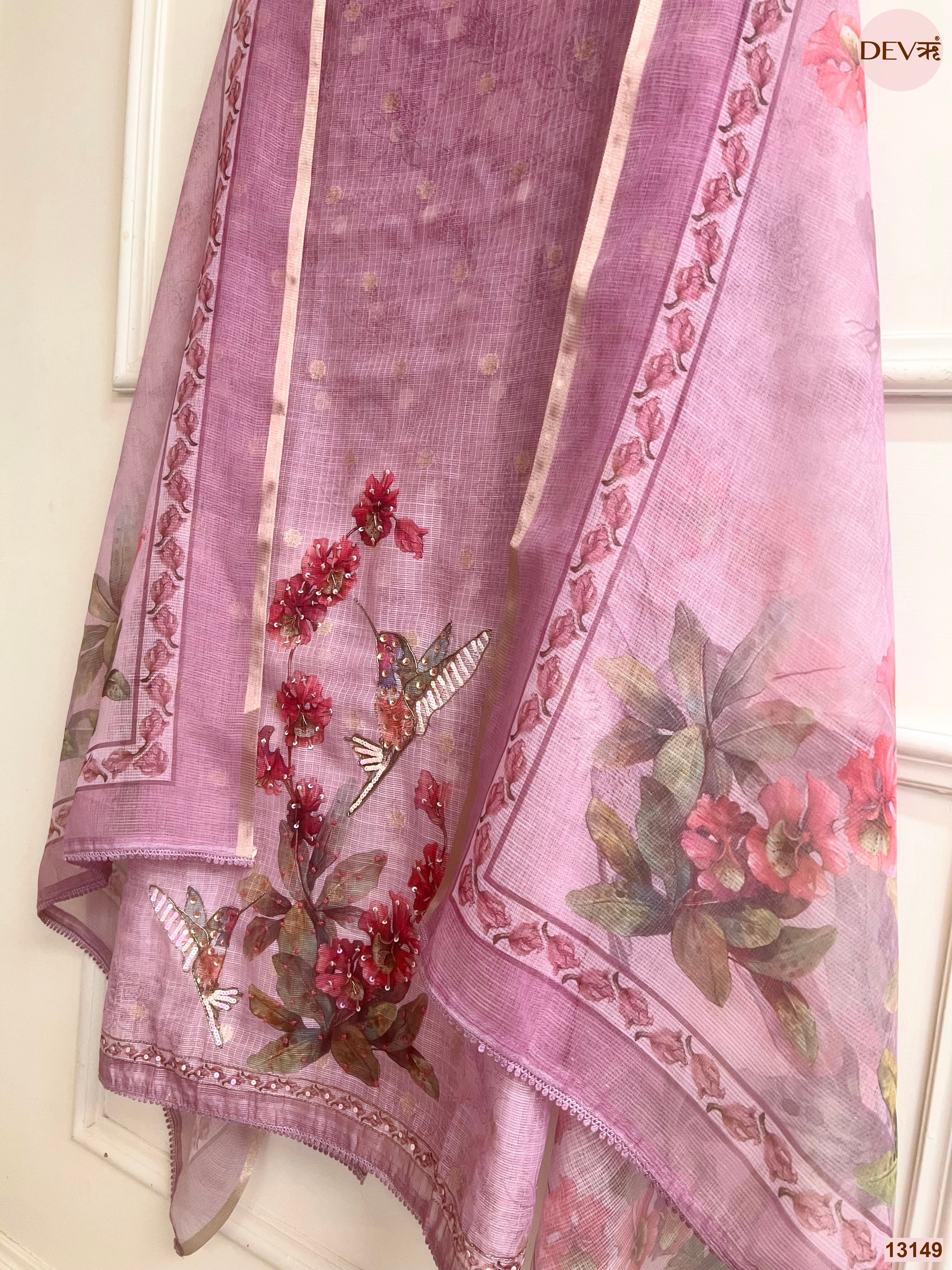 Pink Kota Printed Unstitched 3-Piece Suit (Devri – D.No 13149)