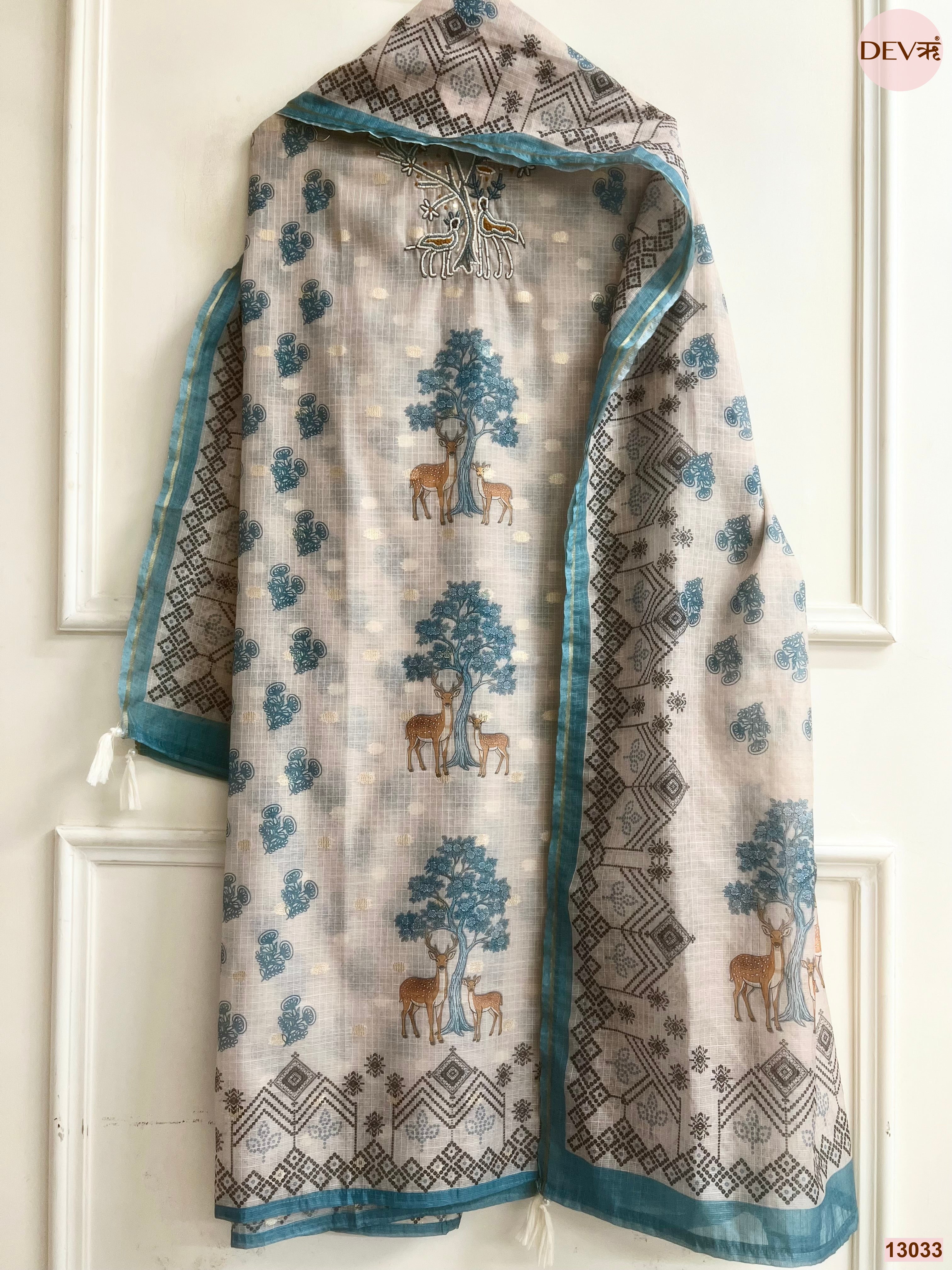 Grey Kota Printed Unstitched 3-Piece Suit (Devri – D.No 13033)