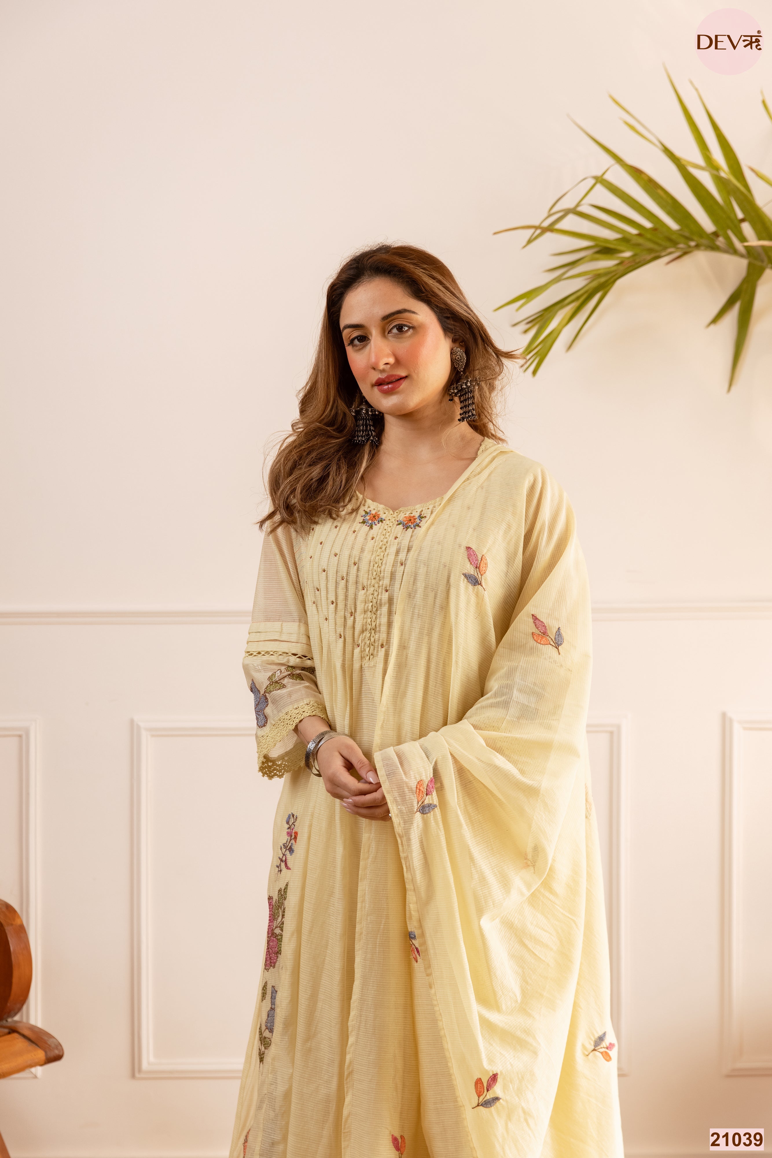Gulnaar Net Chanderi Embroidered Yellow 3-Piece Set (Devri – D.No 21039)