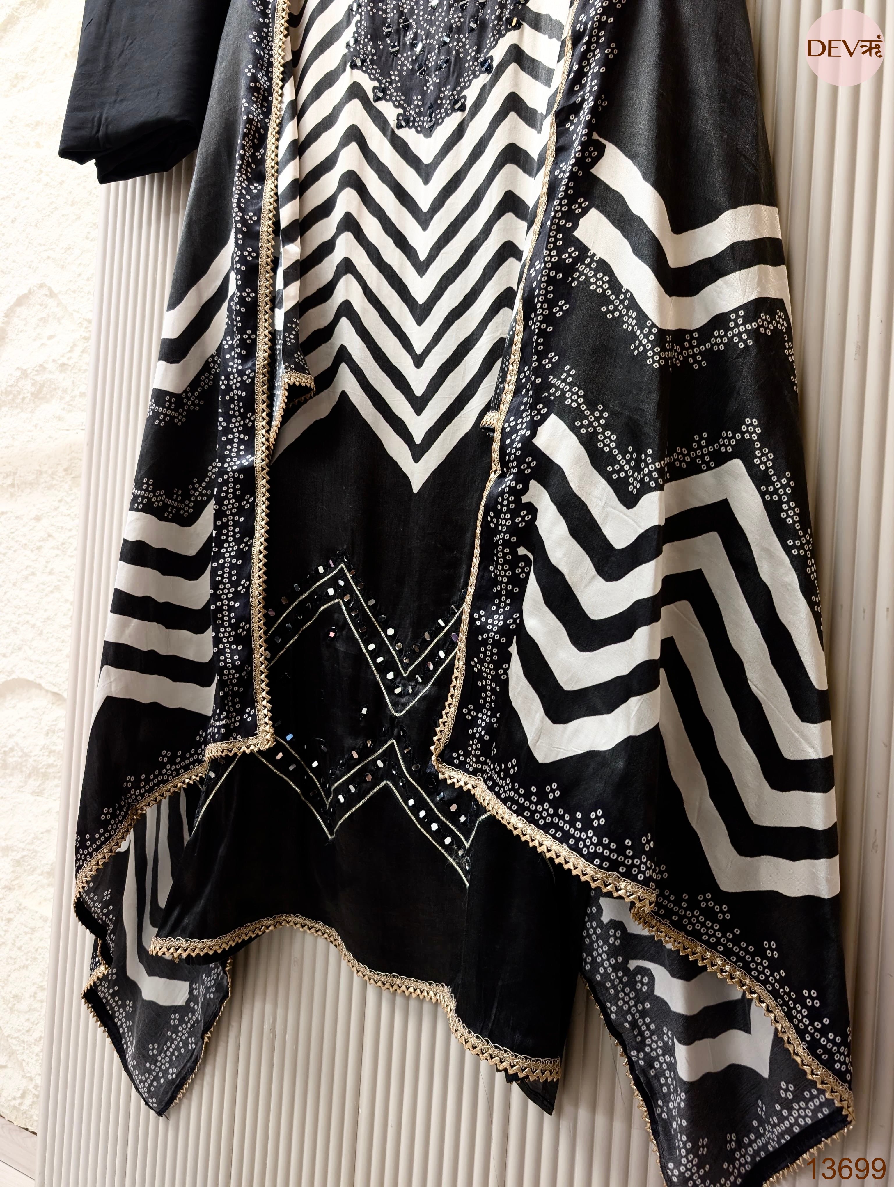 Black Pure Gajji Silk Printed Unstitched 3-Piece Suit (Devri – D.No 13699)
