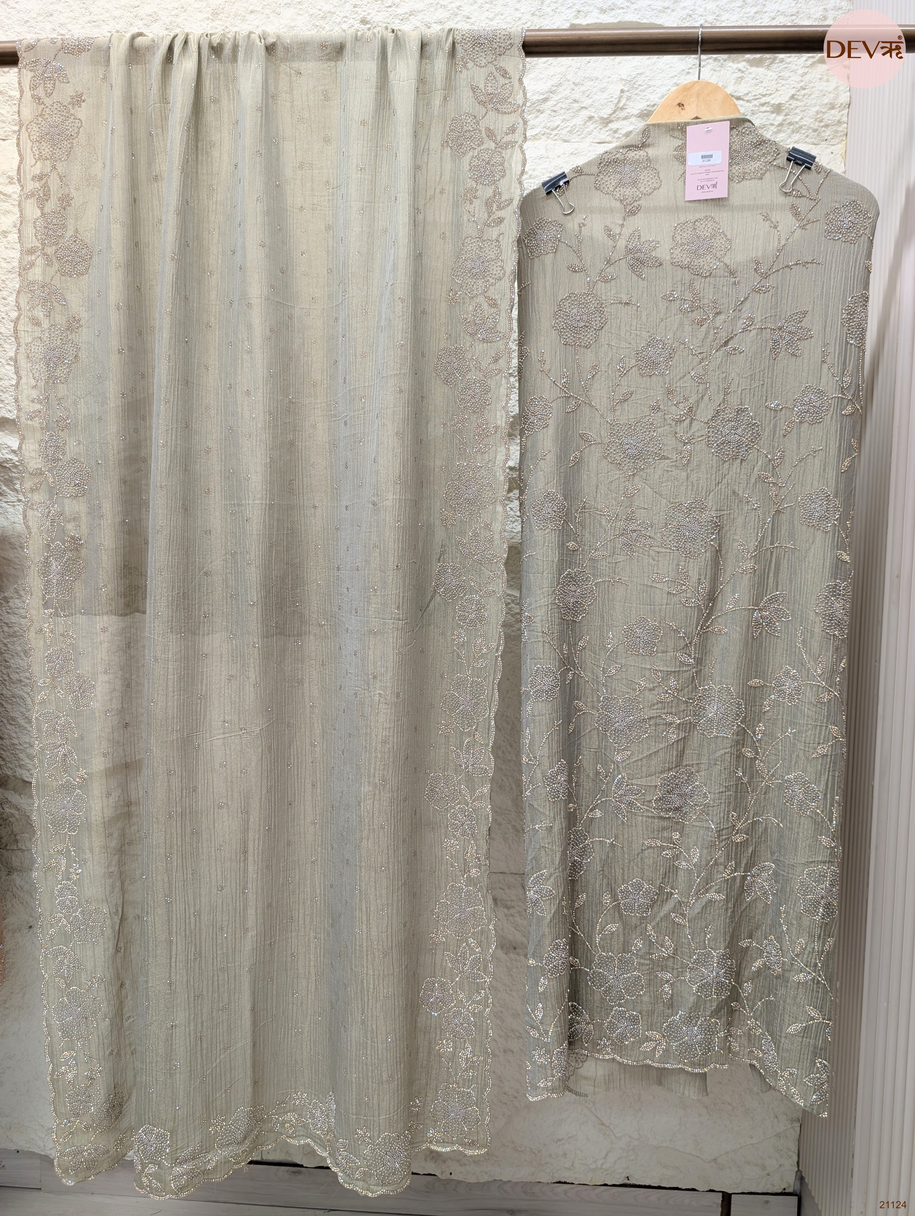 Grey Pure Tissue Crush Silk Embroidered Unstitched 3-Piece Suit (Devri – D.No 21124)