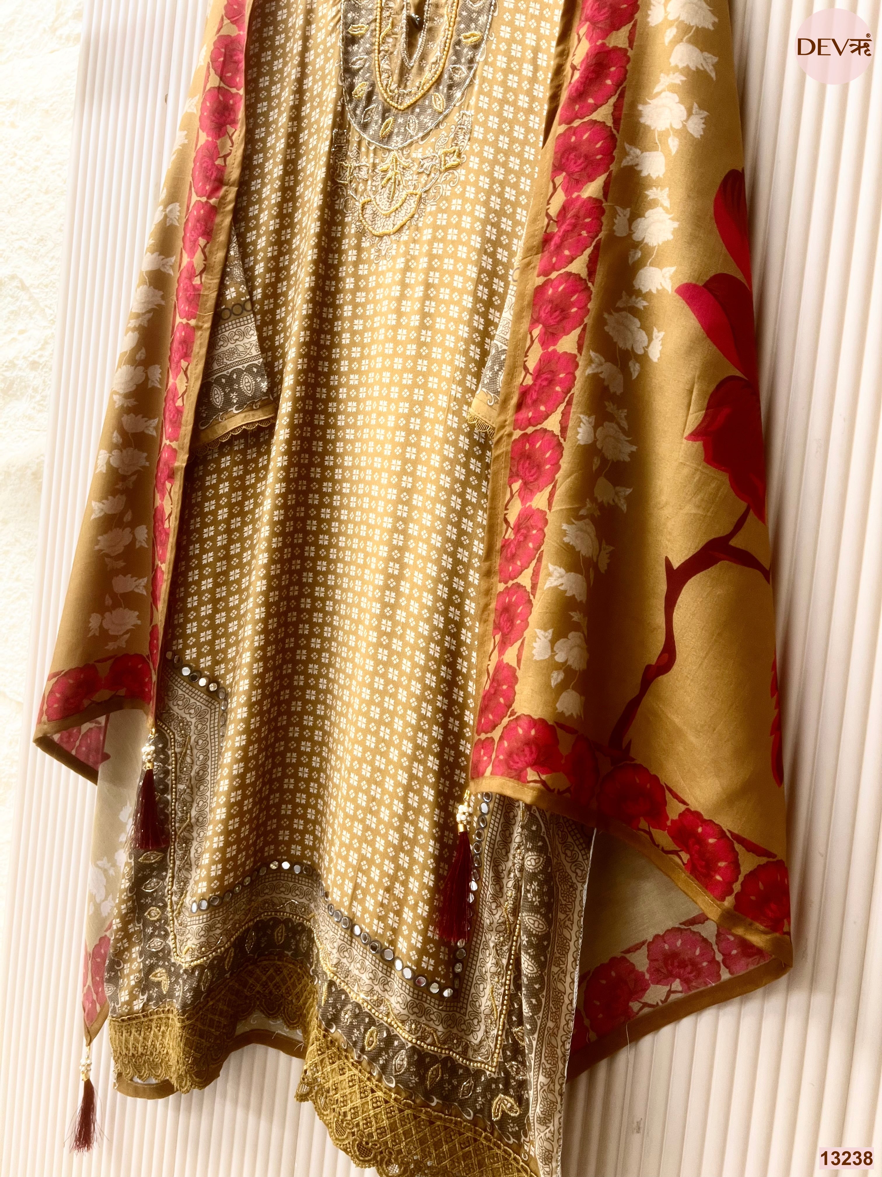 Mustard Muslin Printed Unstitched 3-Piece Suit (Devri – D.No 13238)