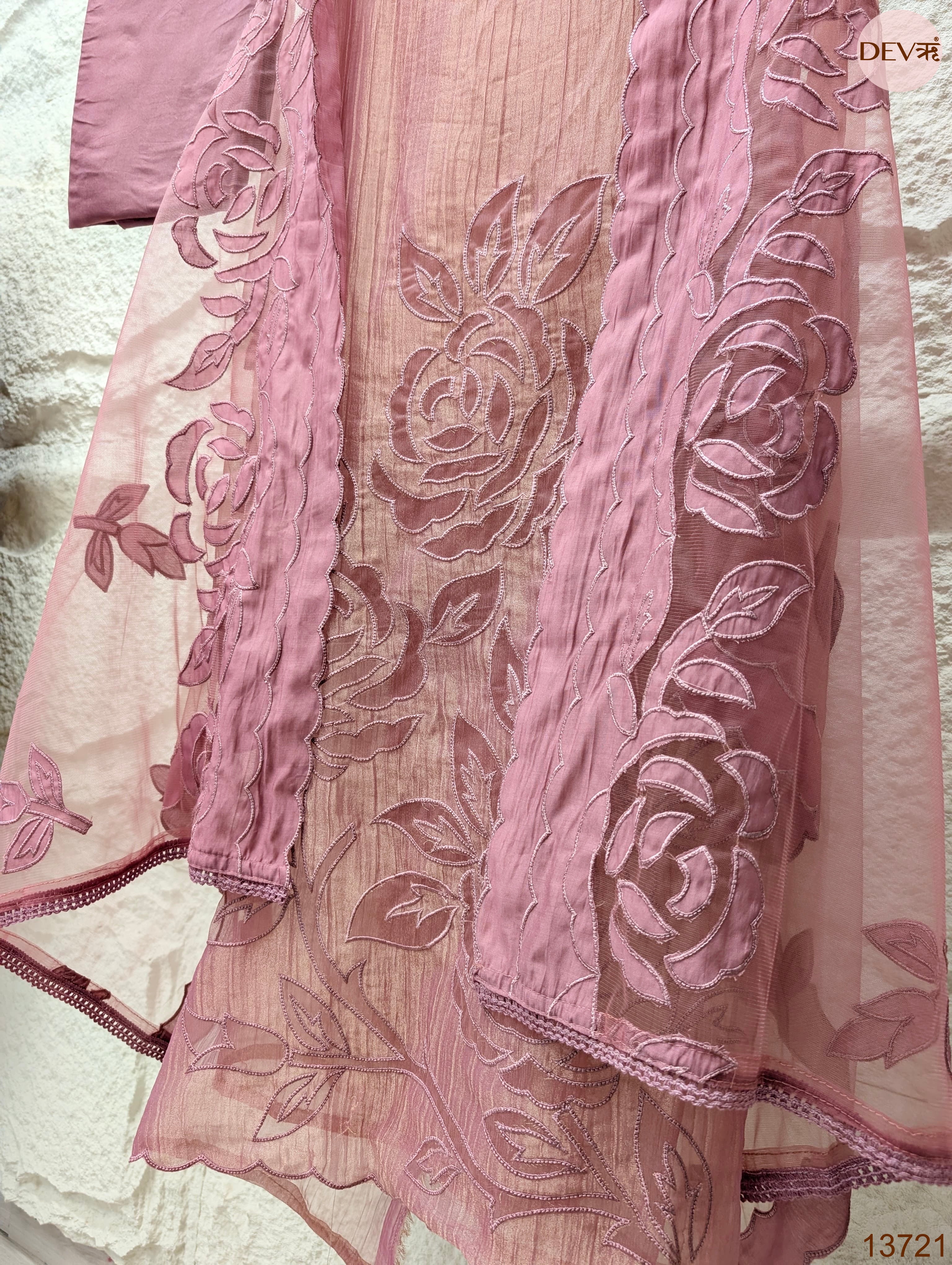 Pink Tissue Silk Embroidered Unstitched 3-Piece Suit (Devri – D.No 13721)