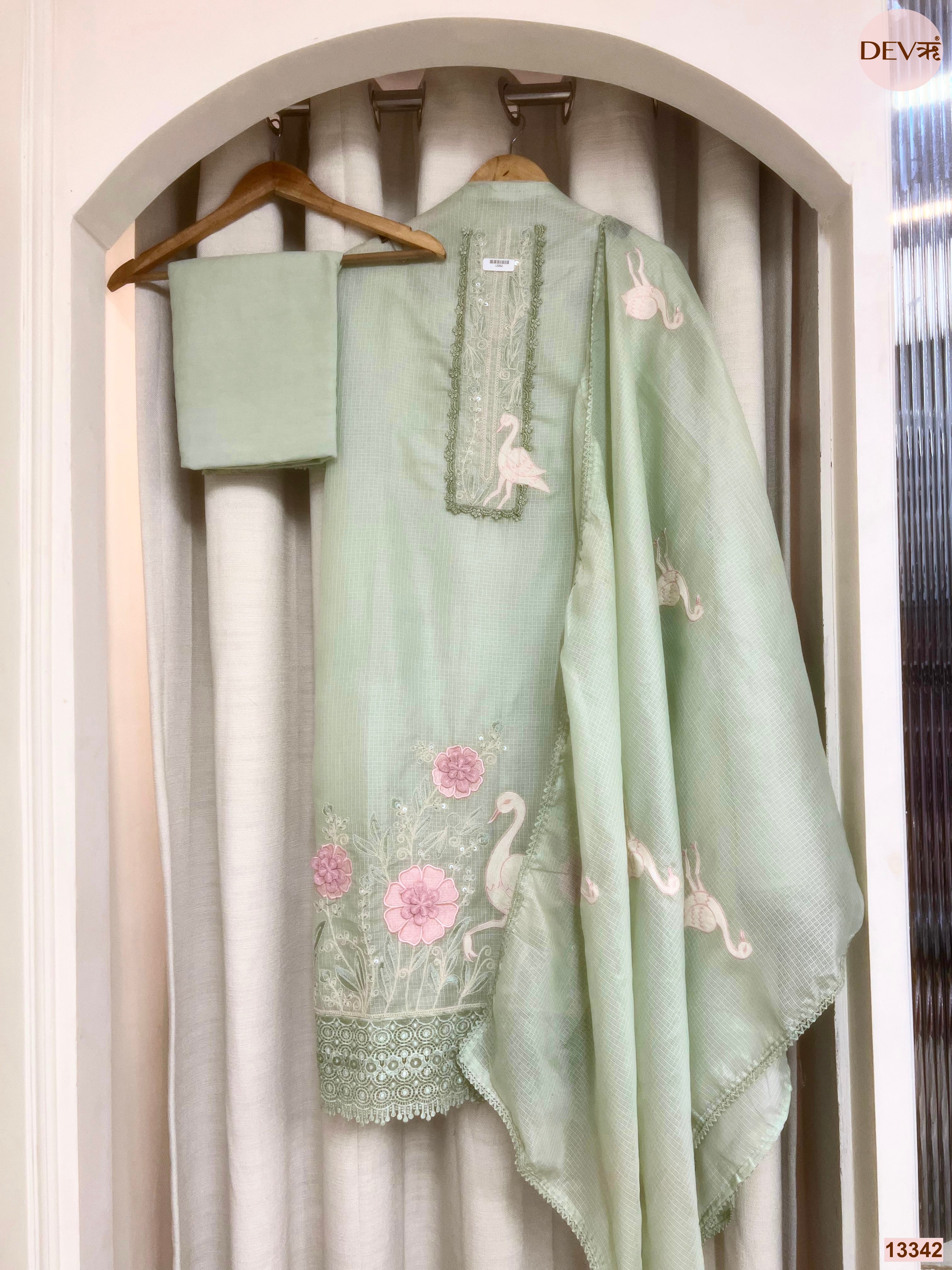 Mint Kota Embroidered Unstitched 3-Piece Suit (Devri – D.No 13342)