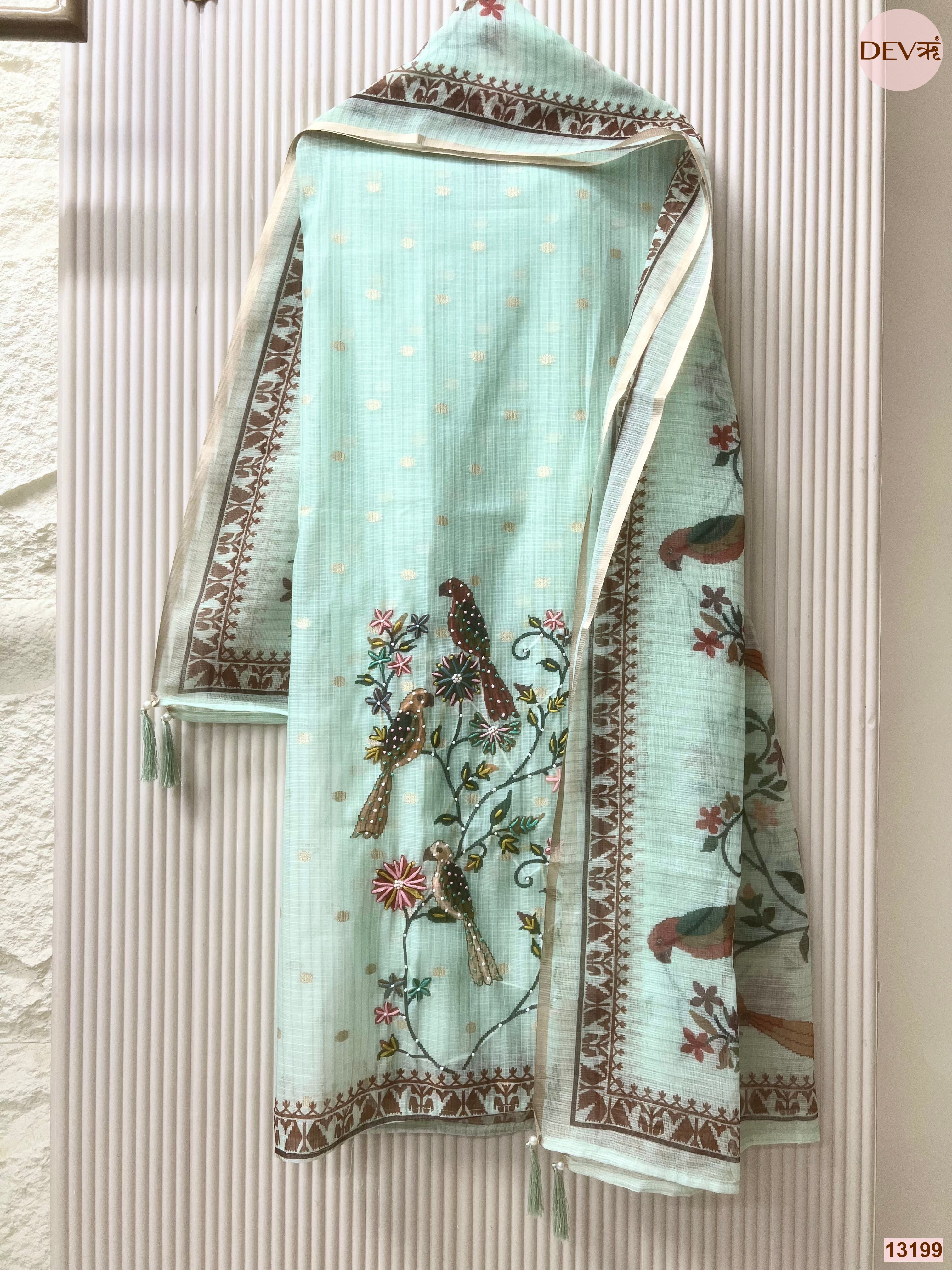 Mint Kota Embroidered Unstitched 3-Piece Suit (Devri – D.No 13199)