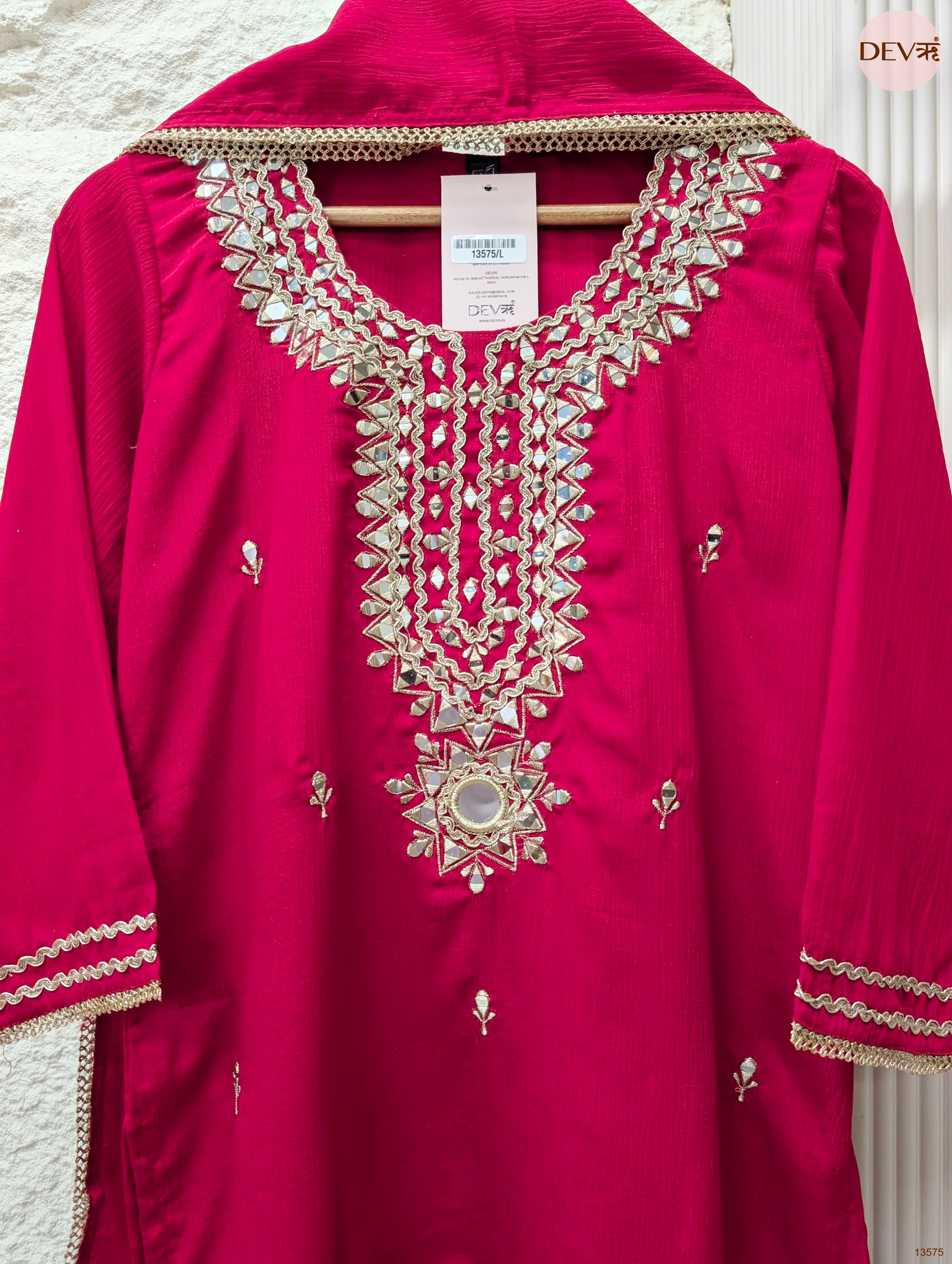 Gulnaar Chinon Embroidered Magenta 3-Piece Set (Devri – D.No 13575)