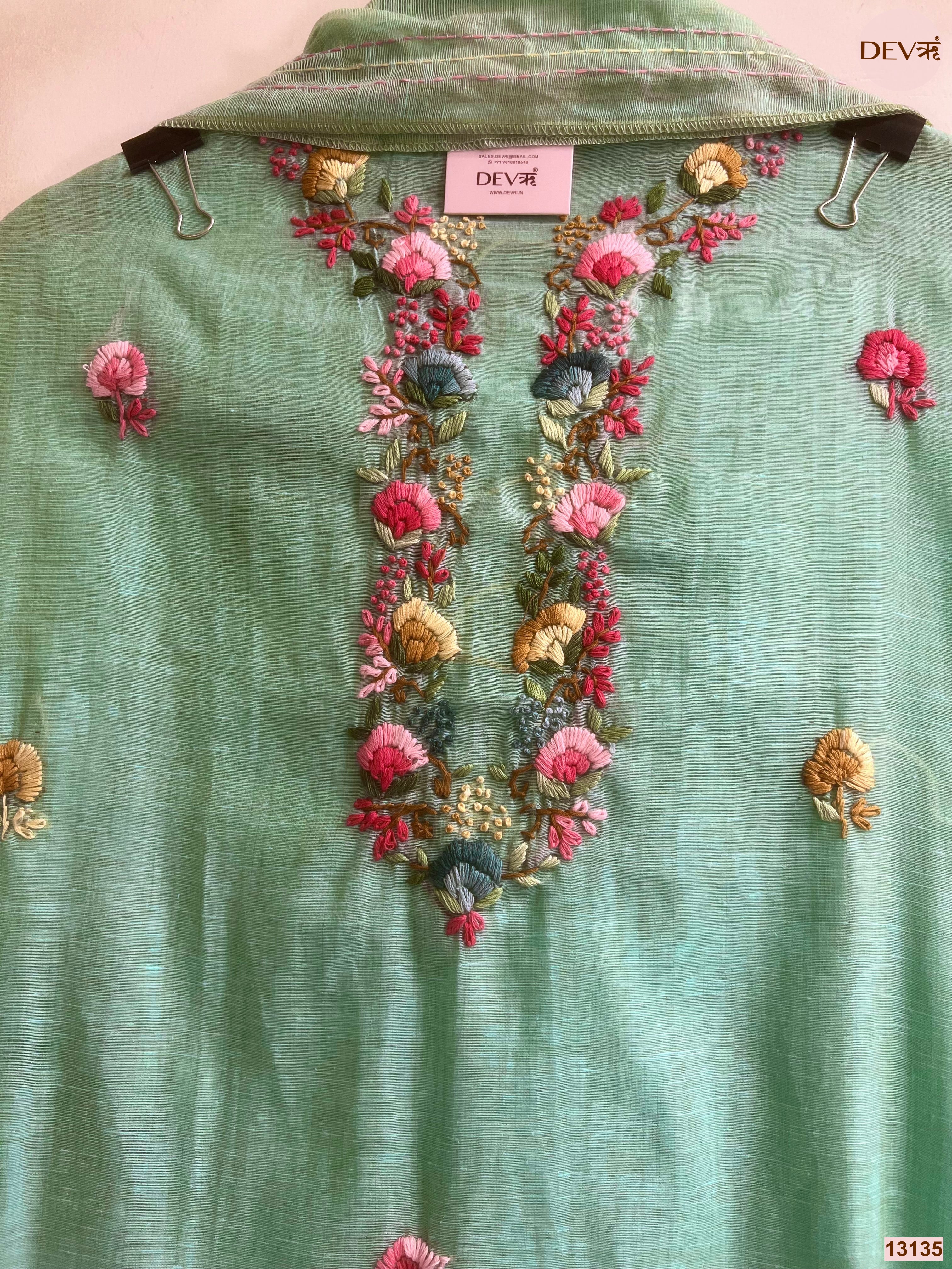 Mint Jamdani Cotton Embroidered Unstitched 3-Piece Suit (Devri – D.No 13135)