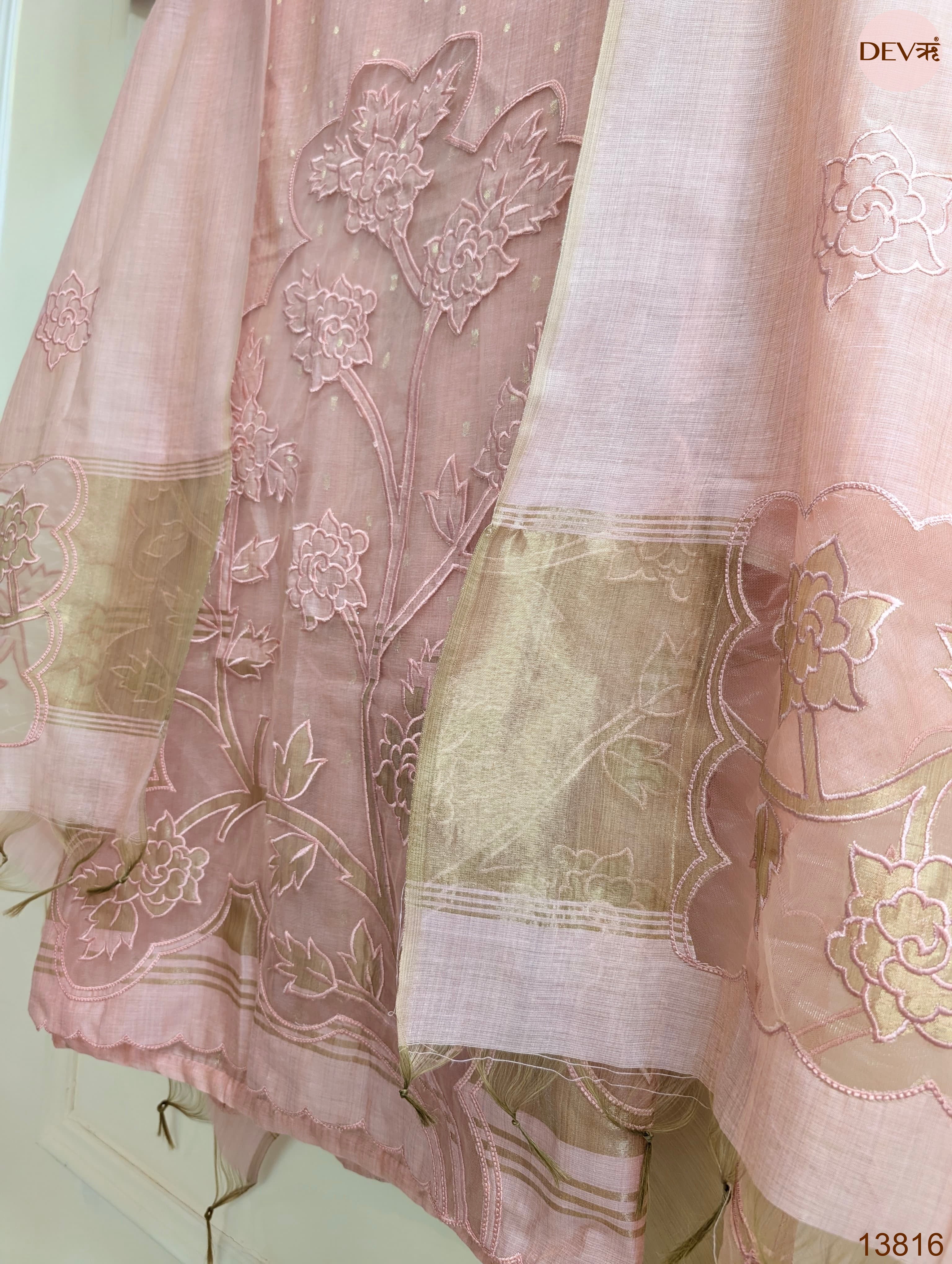 Pink Mul Chanderi Embroidered Unstitched 3-Piece Suit (Devri – D.No 13816)