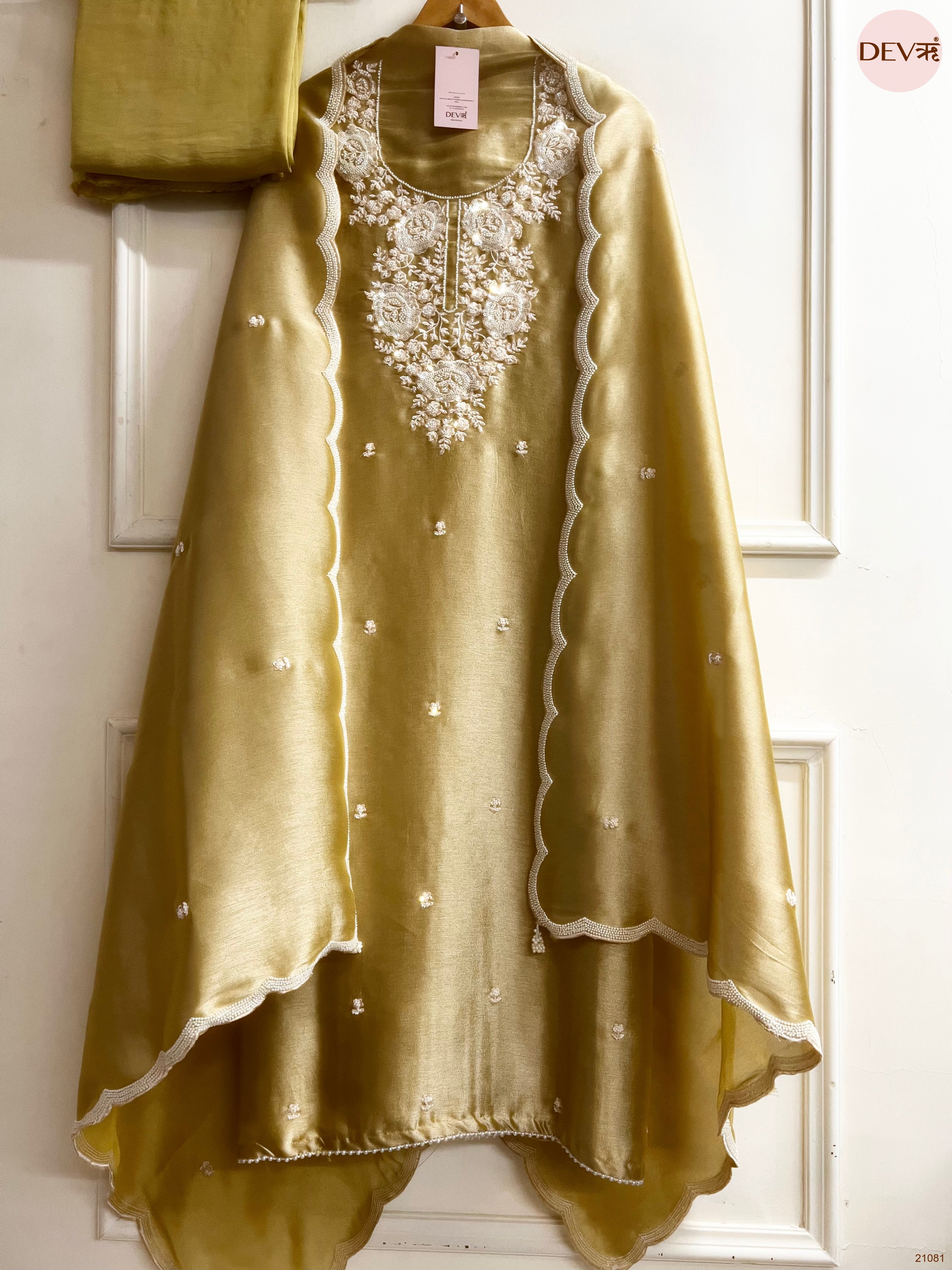Olive Pure Tissue Giraffe Silk Embroidered Unstitched 3-Piece Suit (Devri – D.No 21081)