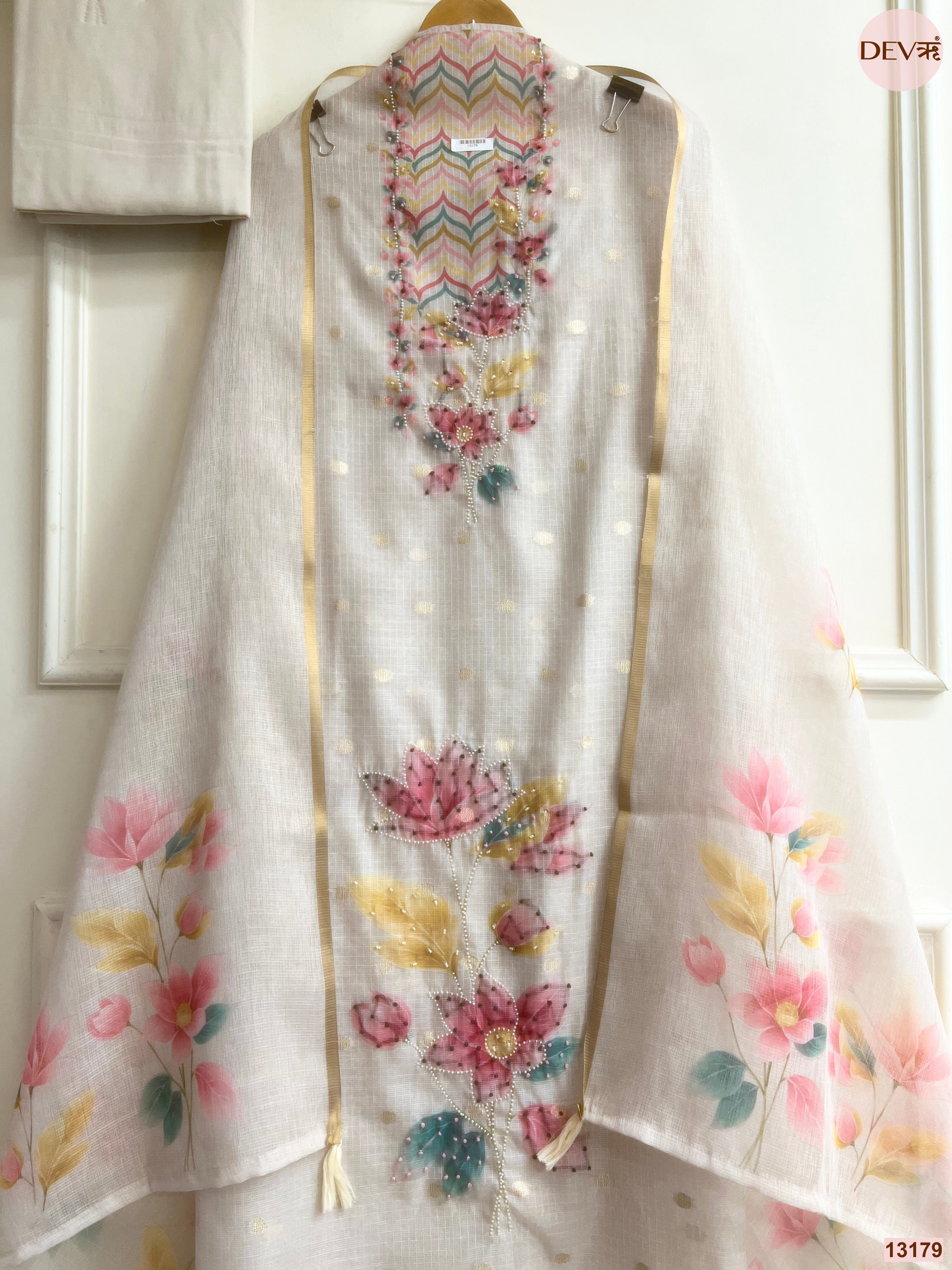 Off White Kota Printed Unstitched 3-Piece Suit (Devri – D.No 13179)