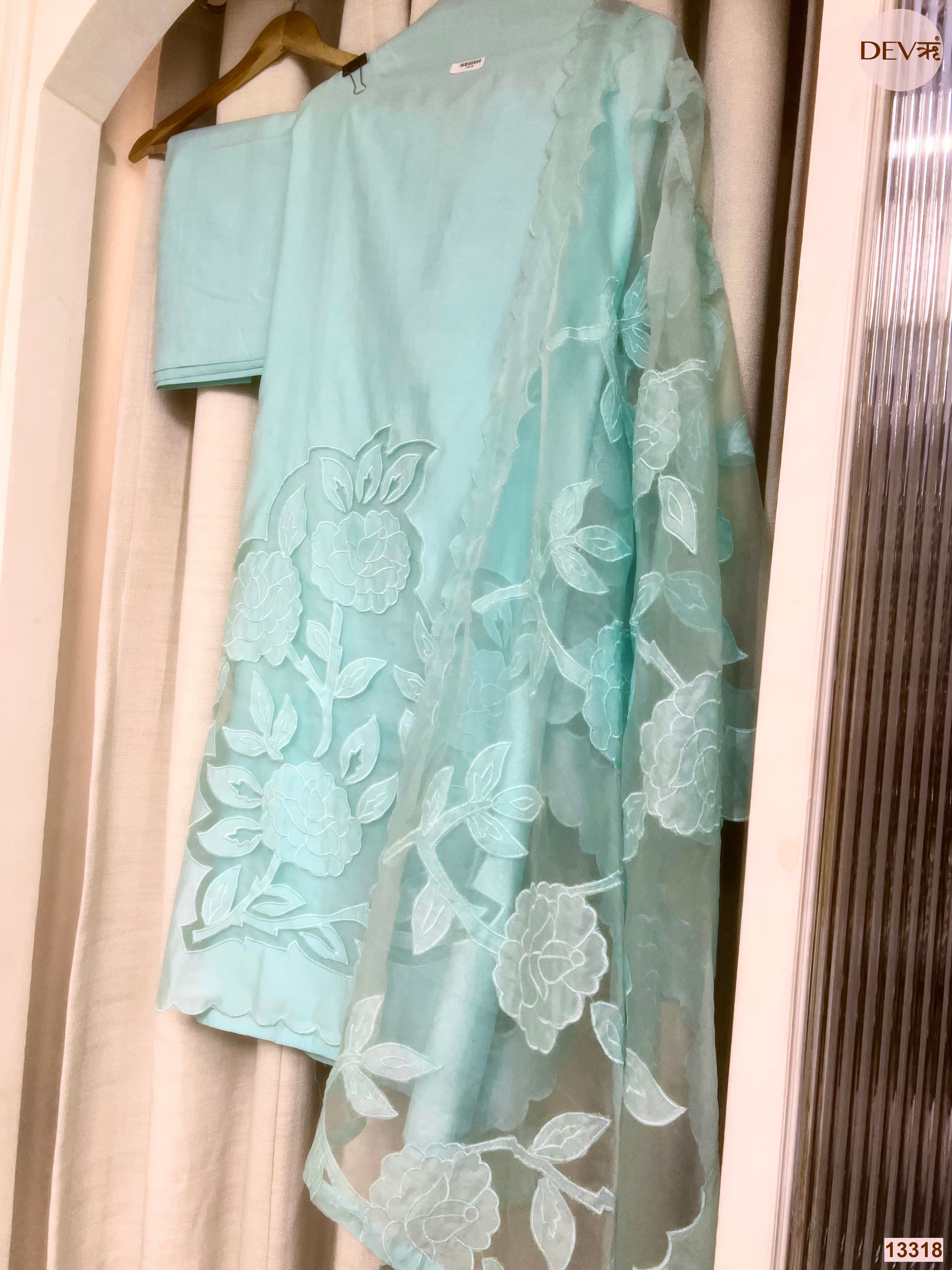 Aqua Embroidered Unstitched 3-Piece Suit (Devri – D.No 13318)