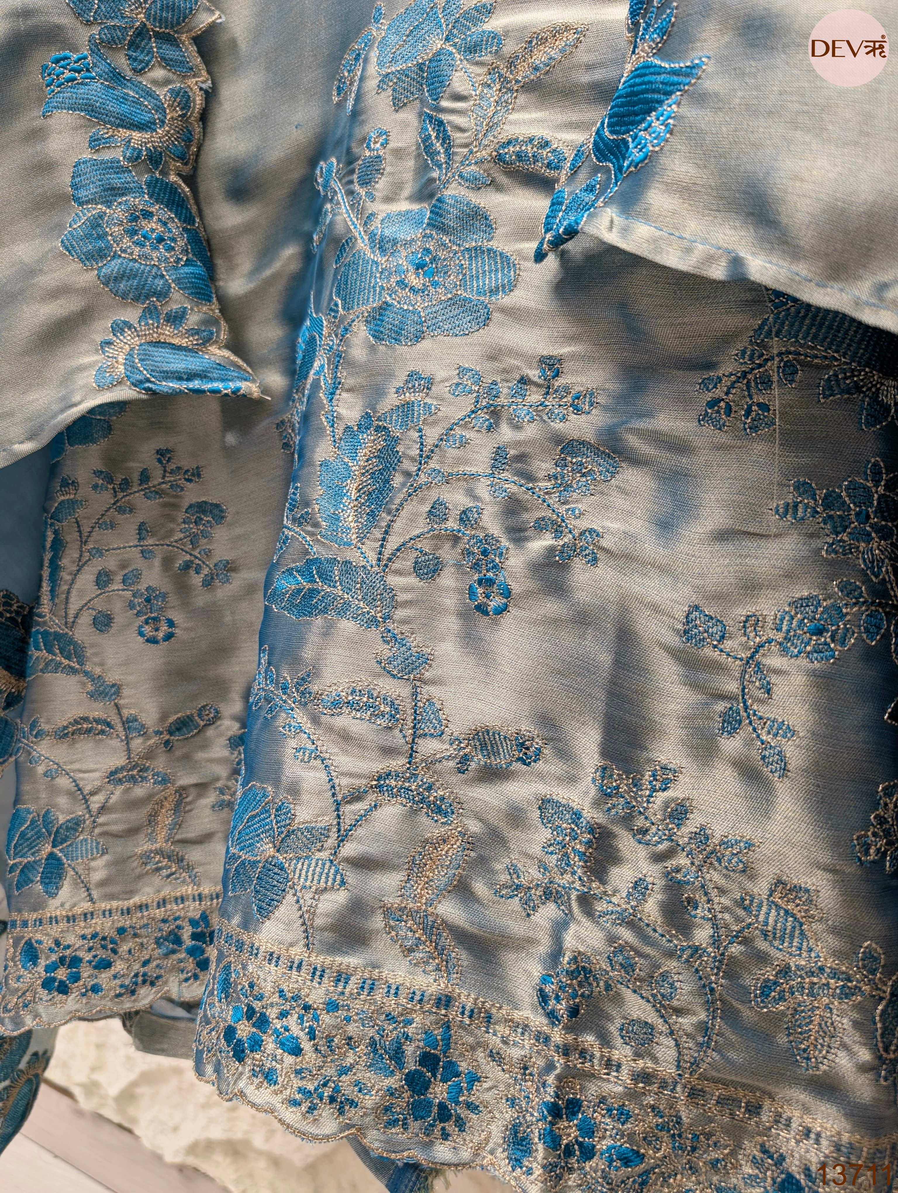 Grey Silk Blend Embroidered Unstitched 3-Piece Suit (Devri – D.No 13711)