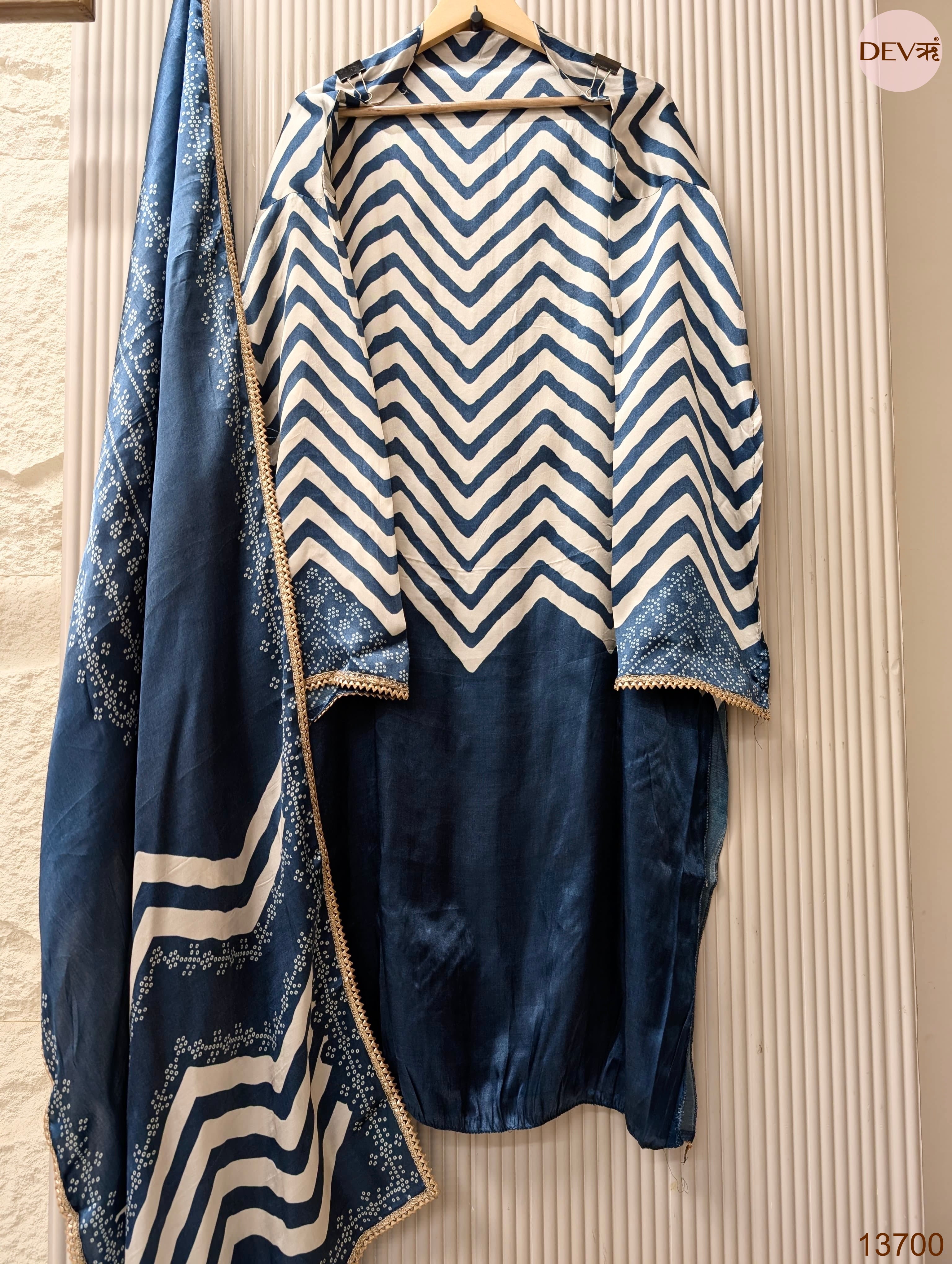 Blue Pure Gajji Silk Printed Unstitched 3-Piece Suit (Devri – D.No 13700)