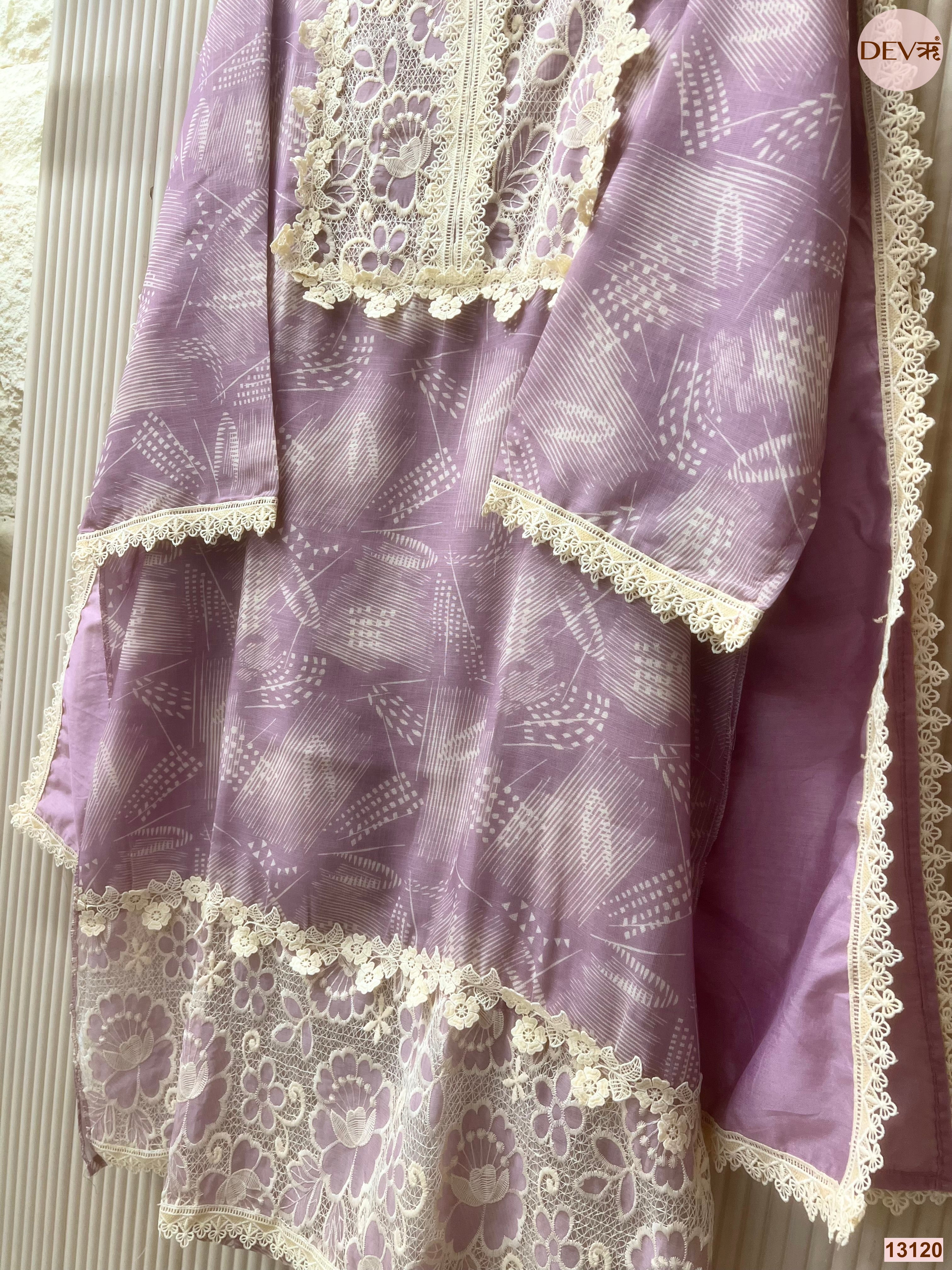 Lavender Linen Embroidered Unstitched 3-Piece Suit (Devri – D.No 13120)