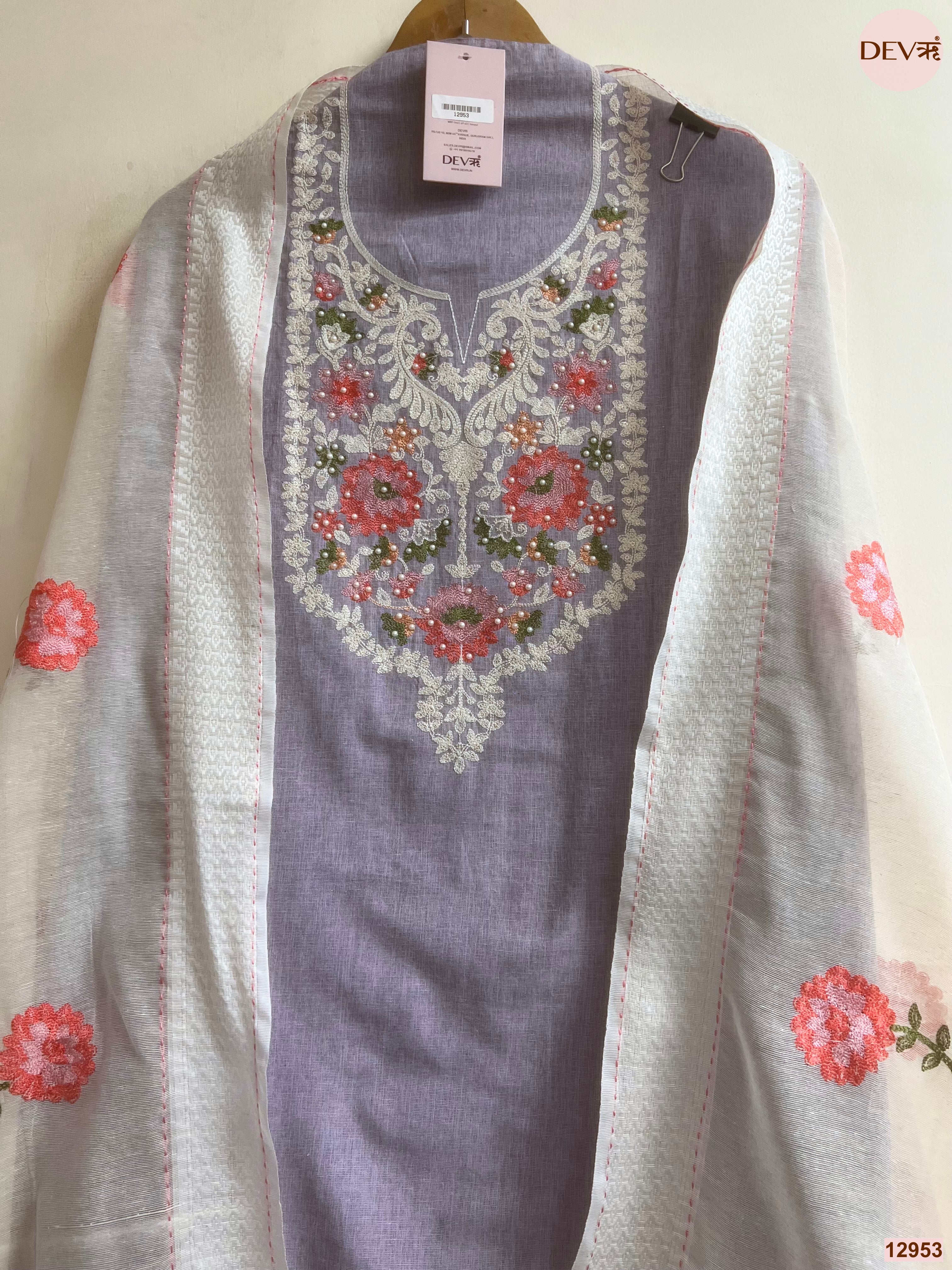Lavender Cotton Handloom Embroidered Unstitched 3-Piece Suit (Devri – D.No 12953)