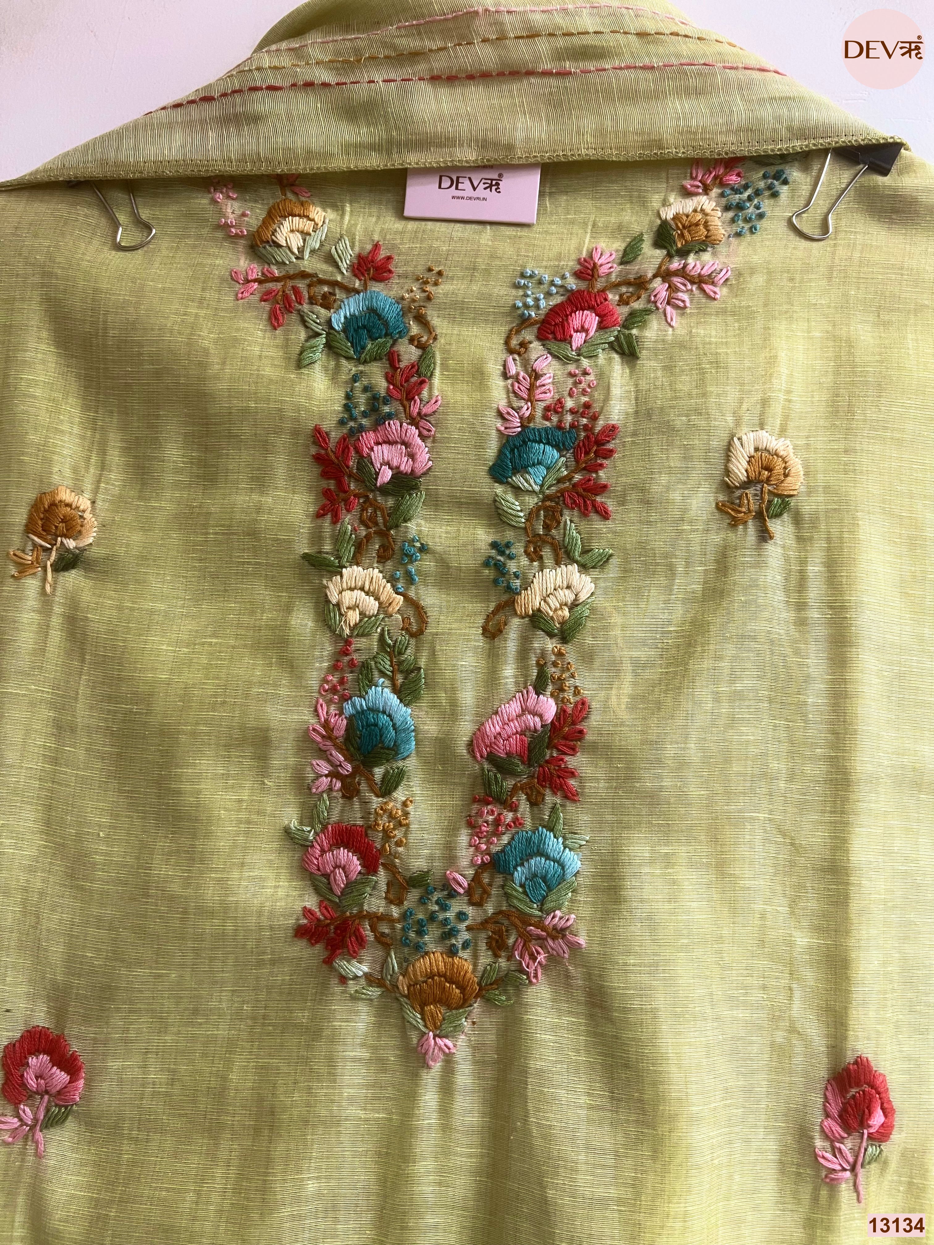 Lime Jamdani Cotton Embroidered Unstitched 3-Piece Suit (Devri – D.No 13134)