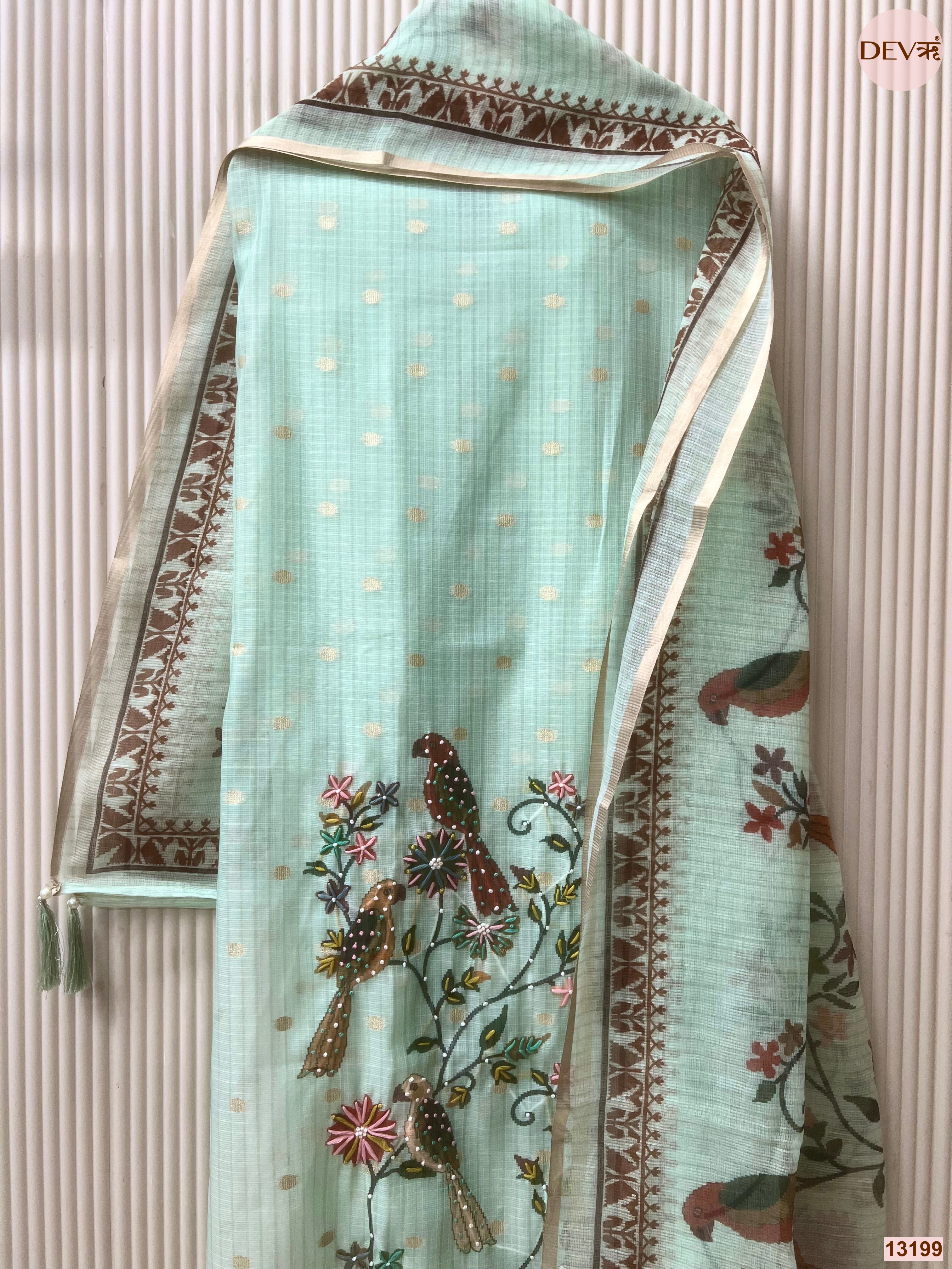 Mint Kota Embroidered Unstitched 3-Piece Suit (Devri – D.No 13199)