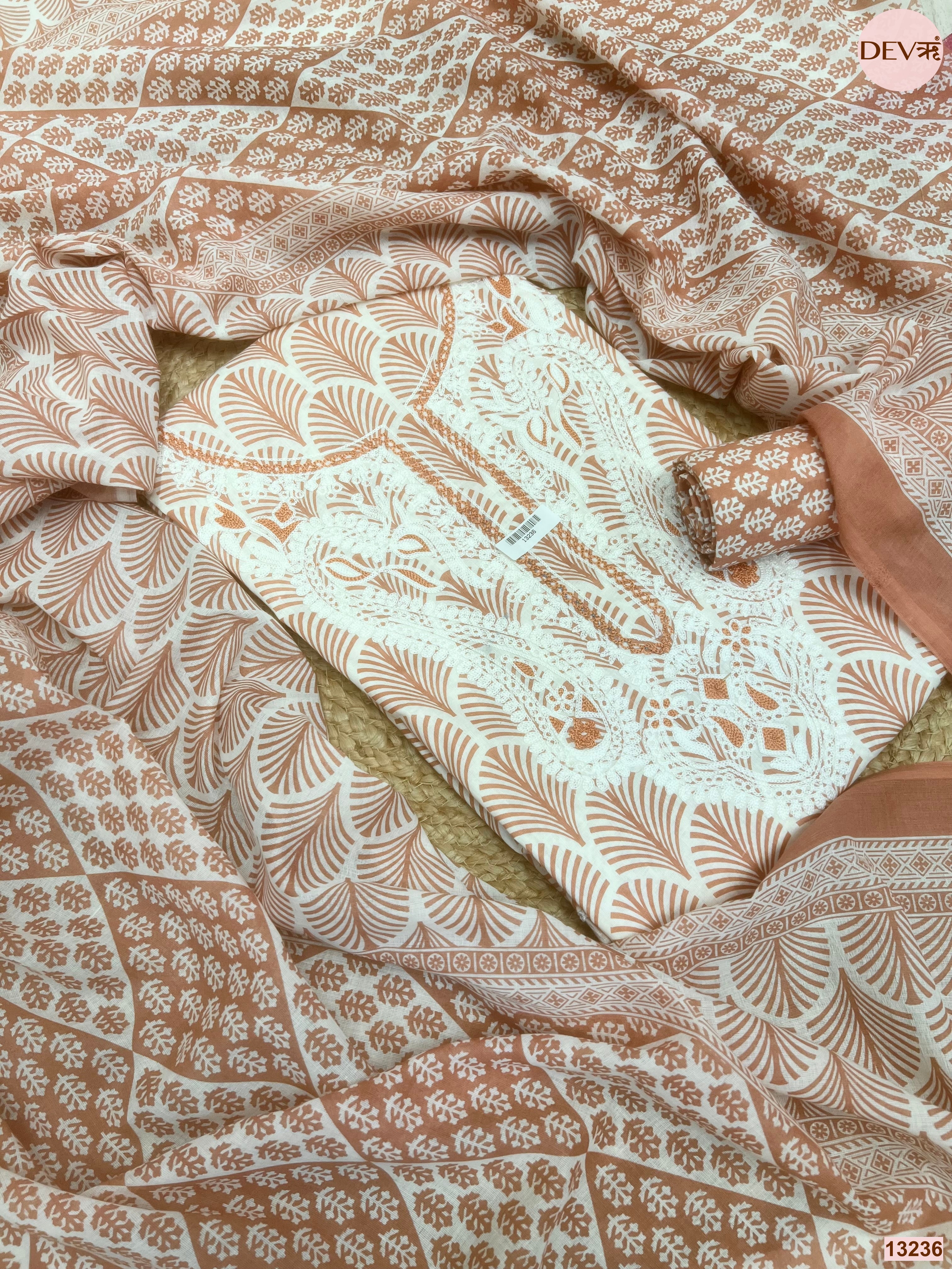 Peach Cotton Printed Unstitched 3-Piece Suit (Devri – D.No 13236)